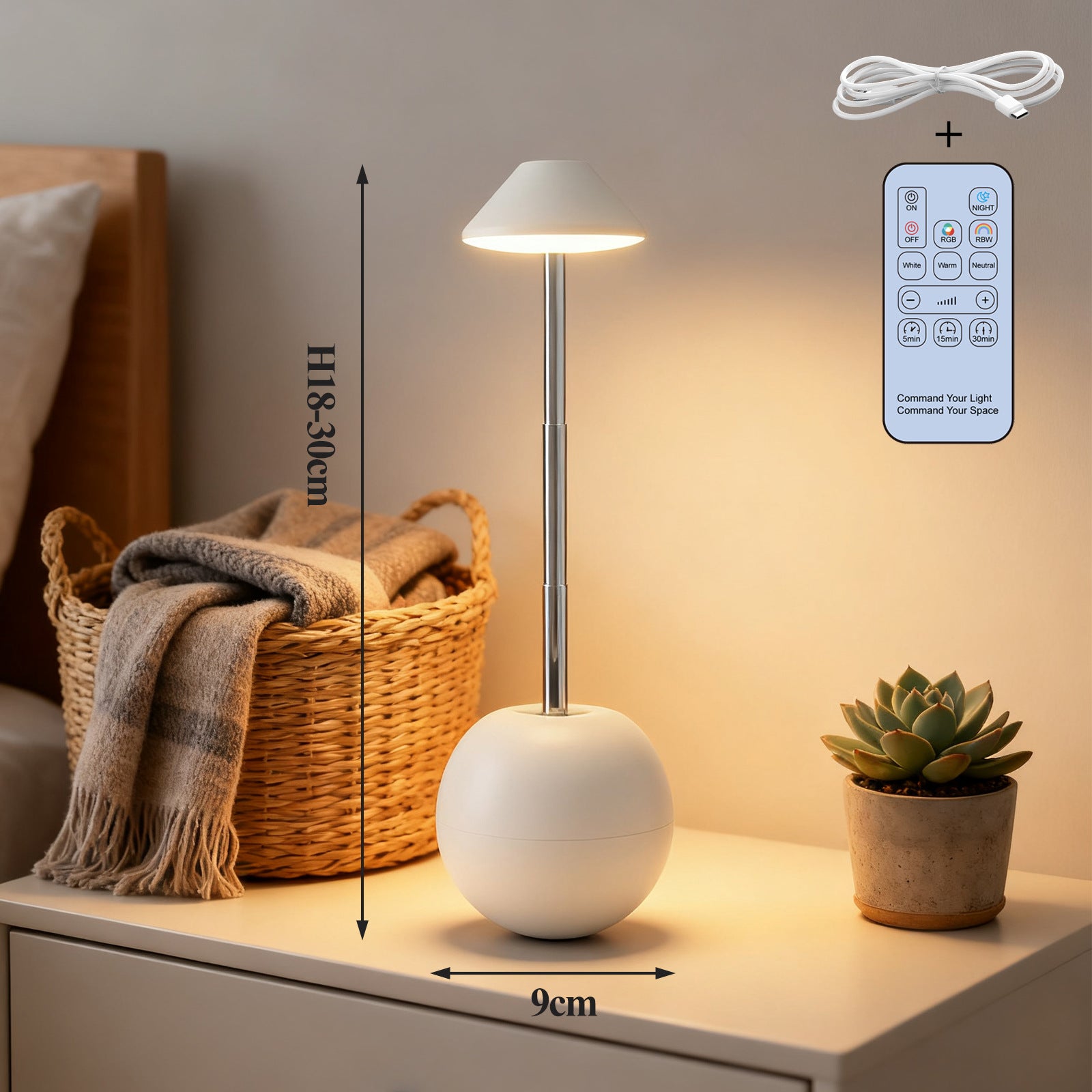 Desk lamp – rechargeable LED night light, bright bedside lamp, table lamp, mood light with remote control. Suitable for children and adults.