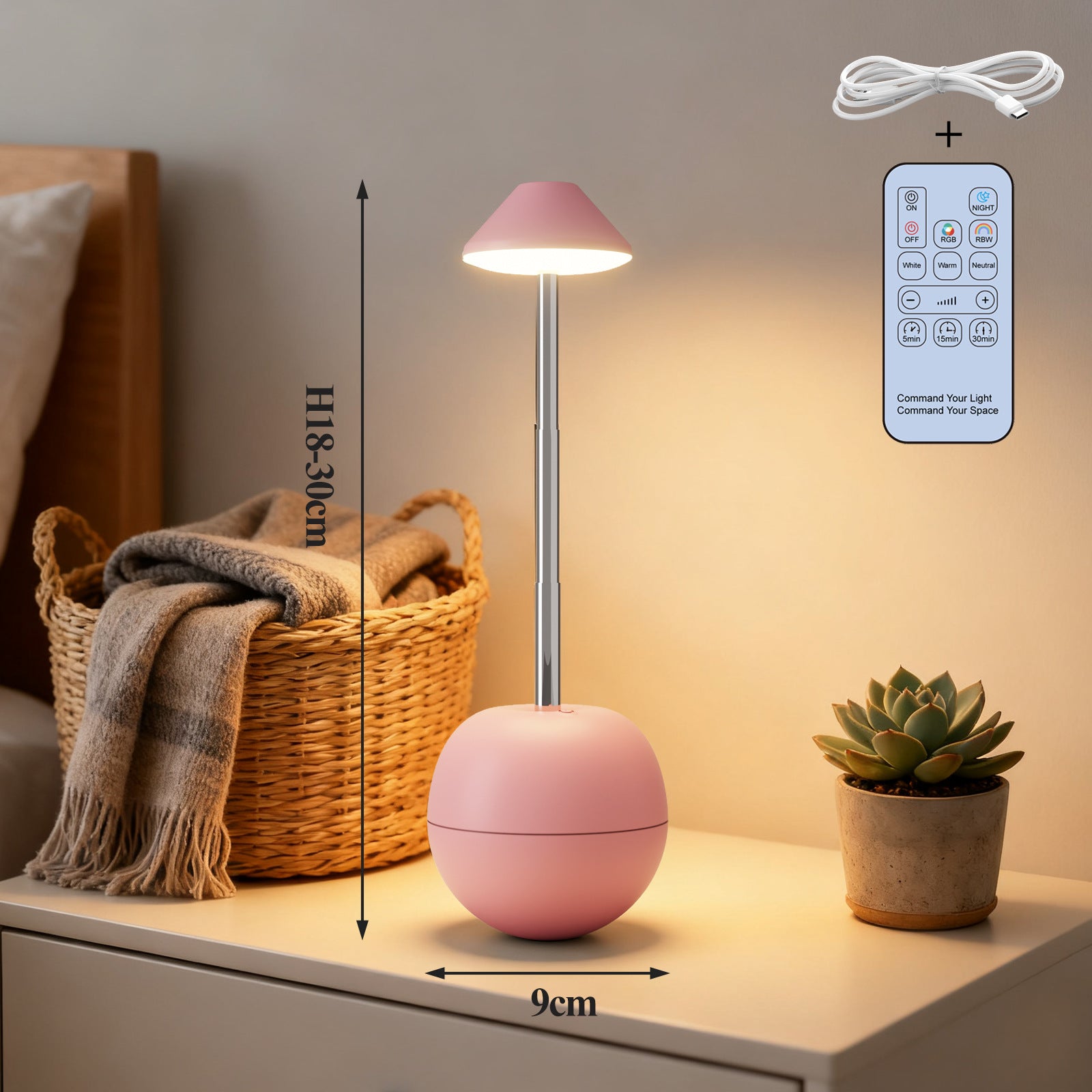 Desk lamp – rechargeable LED night light, bright bedside lamp, table lamp, mood light with remote control. Suitable for children and adults.