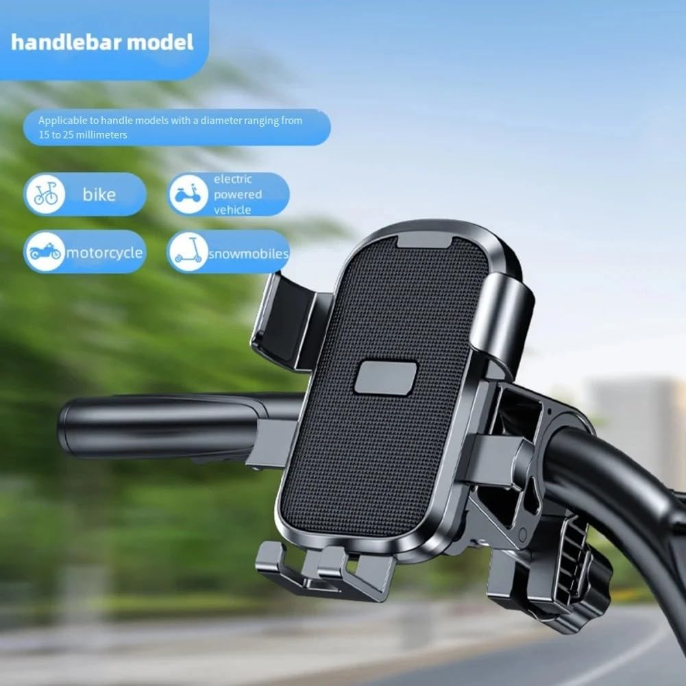 Bicycle Phone Holder - Universal - Shock and Vibration Protection - Bicycle/Motorcycle/Scooter/ATV - Phone Stand - Smartphone Holder - 360 Degree Rotatable - Black