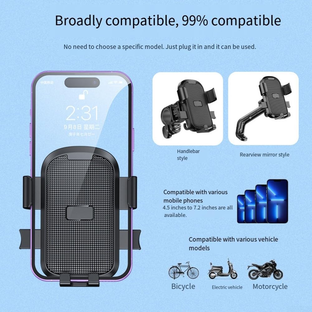 Bicycle Phone Holder - Universal - Shock and Vibration Protection Bicycle/Motorcycle/Scooter/ATV - Phone Stand - Smartphone Holder - 360 Degree Rotatable - Pink