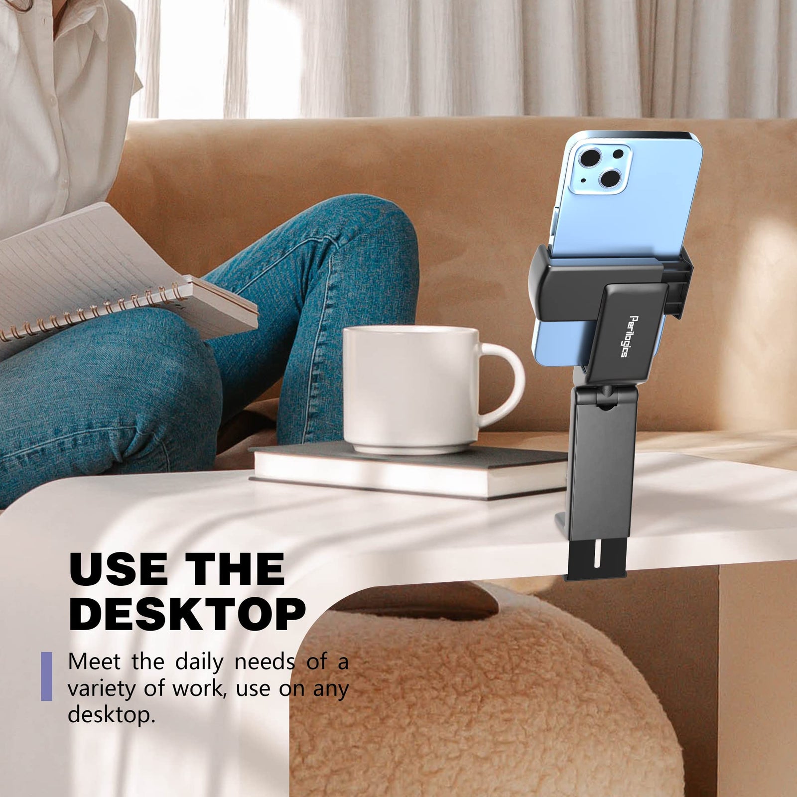 Phone Holder Desk - Tablet Holder - Smartphone Stand - Foldable - Adjustable - Universal - Desk Accessories - Phone Stand - Compact - Travel - Black - 1 piece