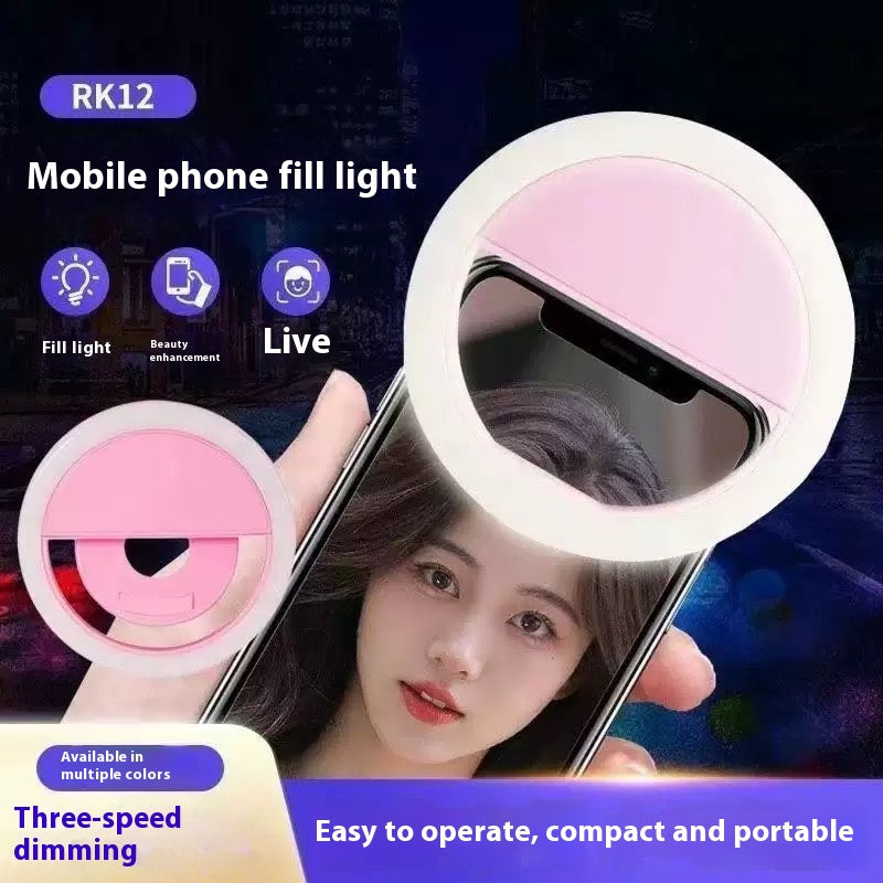 Ring Lamp Phone - Selfie Lamp - LED Ring Light - TikTok Lamp - Vlog Lighting - Makeup Light - Smartphone Gadgets - Clip On - 3 Modes - Rechargeable - White - 1 piece