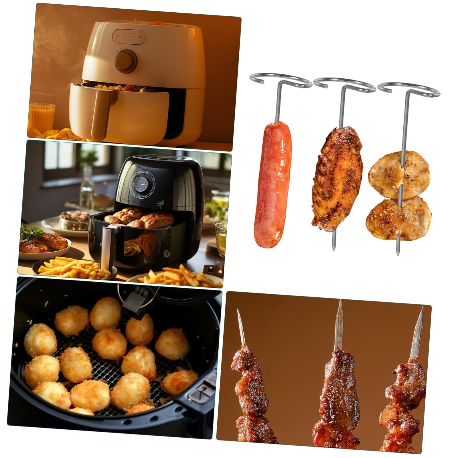 BBQ Skewers - Meat Pins - Satay Sticks Stainless Steel - Barbecue Accessories - Shashlik Skewers - Grill Skewers - Kebab Skewers - Reusable - Stainless Steel - Metal Skewers - 10 pieces