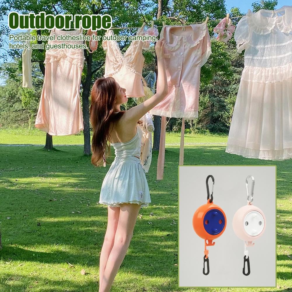Travel Clothesline - Roll-Up Clothesline - Camping Clothesline - Clothesline - Extendable Clothesline - Clothing Line - Holiday Accessories - Camping Drying Rack - Portable Clothesline - Compact Design - With Carabiner - Non-slip - Indoor and Outdoor - Ca