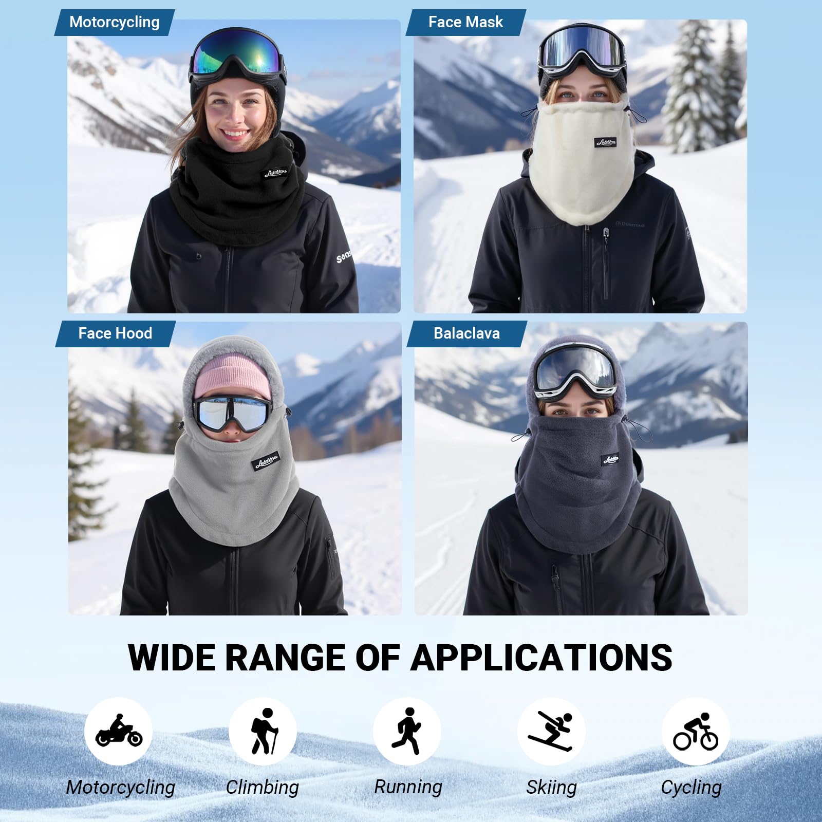 Balaclava - Ski Mask - Neck Warmer - Winter Hat - Fleece Hat - Neck Scarf - Hooded Hat - Balaclava - Windproof Hat - Thermal Hat - Women's Winter Hat - Men's Ski Mask - Warm Hat - Fleece Scarf - Face Mask - Motorcycle Hat - Black - 1 Piece