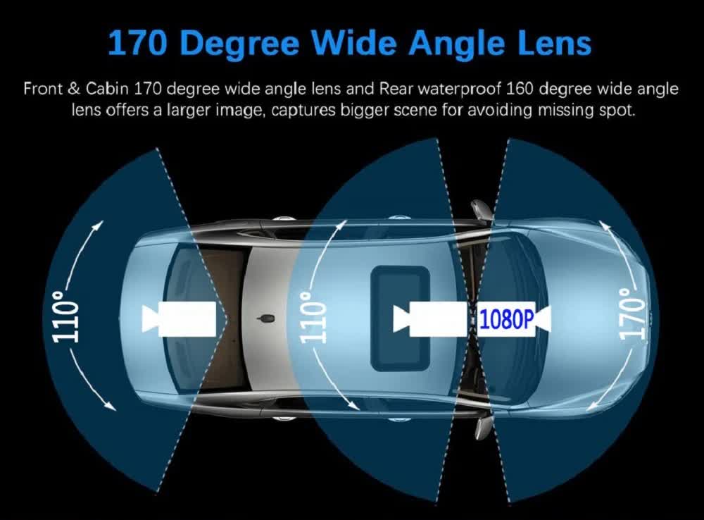 Car Dashcam - 120-degree viewing angle - Night vision - Full HD video - Super compact - Parking mode - Loop recording - Collision detection - Rear view camera - 3.0-inch TNT screen - Car Dashcam