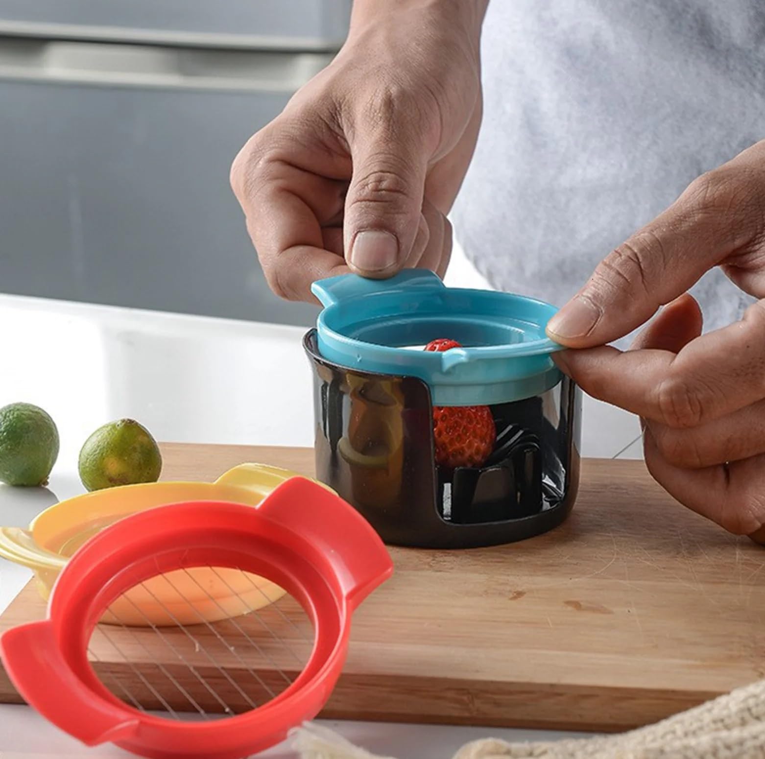 Egg Slicer - Multifunctional Egg Slicer - 3 in 1 Egg Slicer - Egg Splitter - Mushroom Slicer - Kitchen Aid - Cutting Aid - Kitchen Utensils - Stainless Steel Egg Slicer - Fruit Slicer - Strawberry Slicer - Kitchen Gadget - Kitchen Accessories - Colorful -