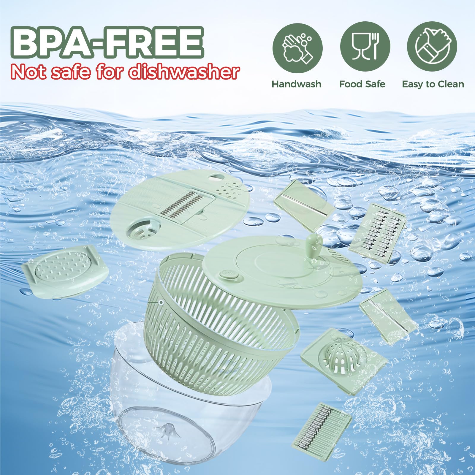 Vegetable Slicer - Salad Spinner - Mandoline - Salad Spinner - Multifunctional Vegetable Slicer - Vegetable Cutter Set - Grater - Kitchen Aid - Kitchen Utensil - Julienne Slicer - Vegetable Grater - Kitchen Gadget - Shredder - Mint Green - Lettuce Slicer