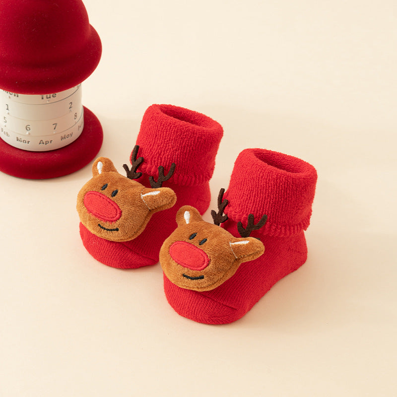 Baby Christmas Socks - Non-Slip Baby Socks - Warm House Socks - First Christmas - Santa Claus - Reindeer - Christmas Tree - Christmas Boots - Winter Booties - Maternity Gift - Christmas Clothes - Cotton Socks - Non-Slip Sole - Christmas Gift - Red Mix - 6