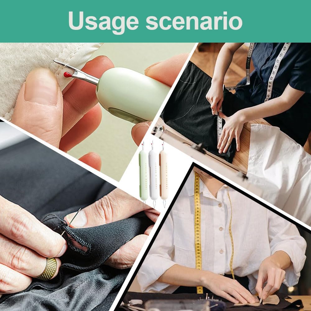 Seam ripper - Needle threader - Sewing supplies - Seam opener - Needle threader - Sewing supplies - Seam ripper - Needle threader - Clothing repair - Sewing tools - Sewing accessories - Embroidery - Sewing box filling - Needle and thread - Multicolor - 3