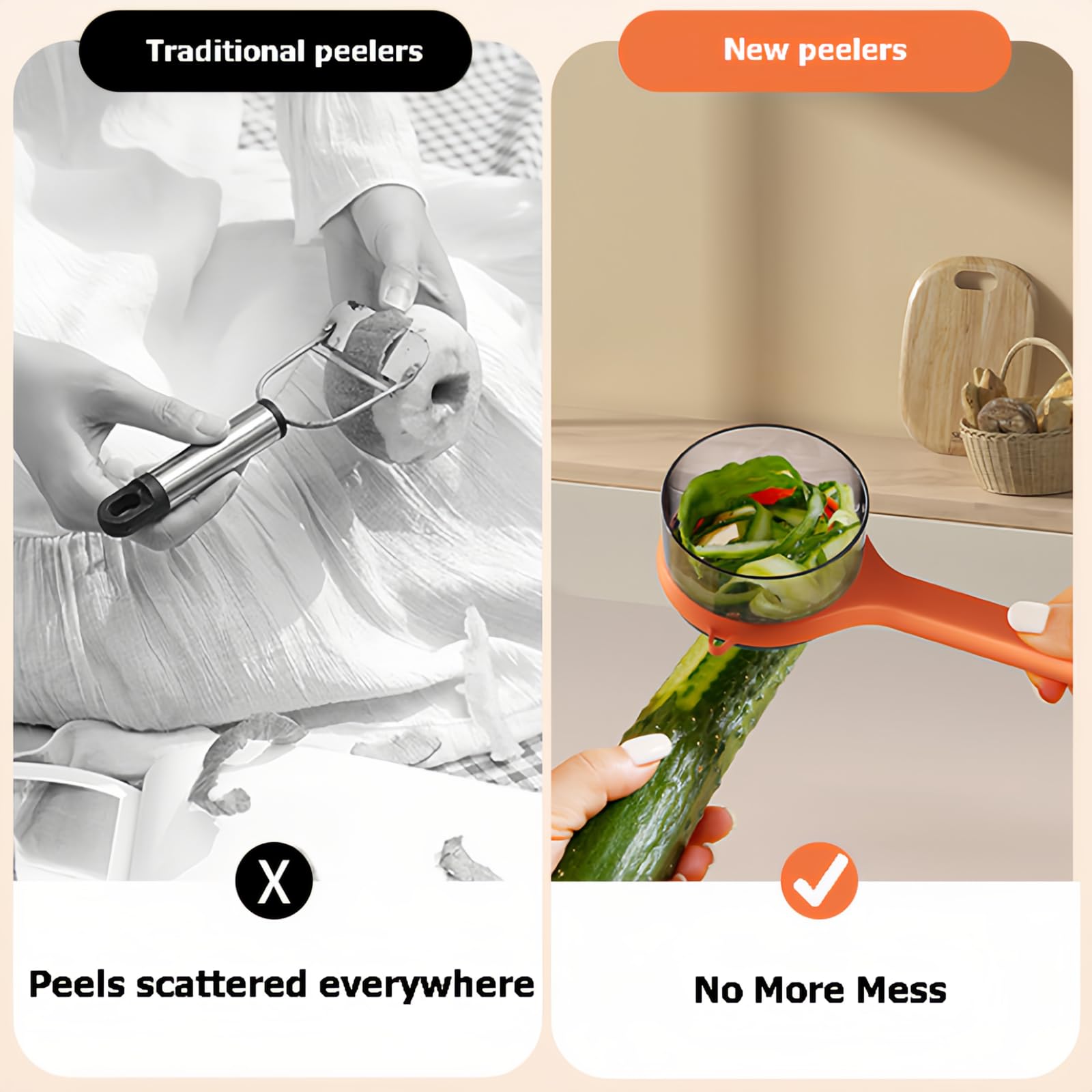 Peeler with collecting tray - Potato peeler - Vegetable peeler - Fruit peeler - Paring knife - Apple peeler - Cucumber peeler - Kitchen utensils - Peeler with container - Kitchen tools - Asparagus peeler - Stainless steel - Peeling knife - Orange - 1 piec
