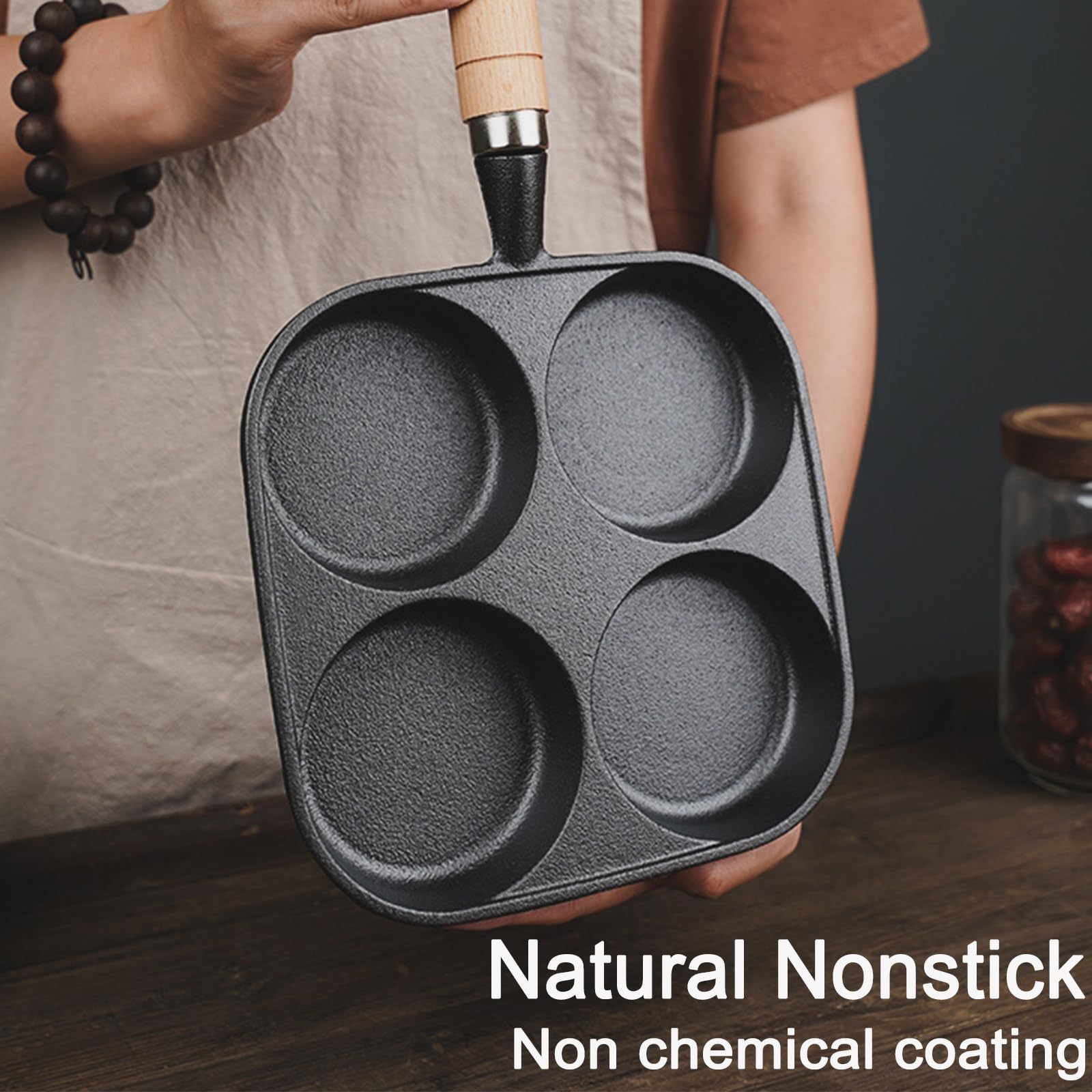 Egg Pan - Poffertjes Pan - Frying Pan - Pancake Pan - Hamburger Pan - 4 Hole Frying Pan - Fried Egg Pan - Induction - Non-Stick Coating - Omelet Pan - American Pancakes - Kitchen Utensils - Compartment Pan - Black - 1 Piece