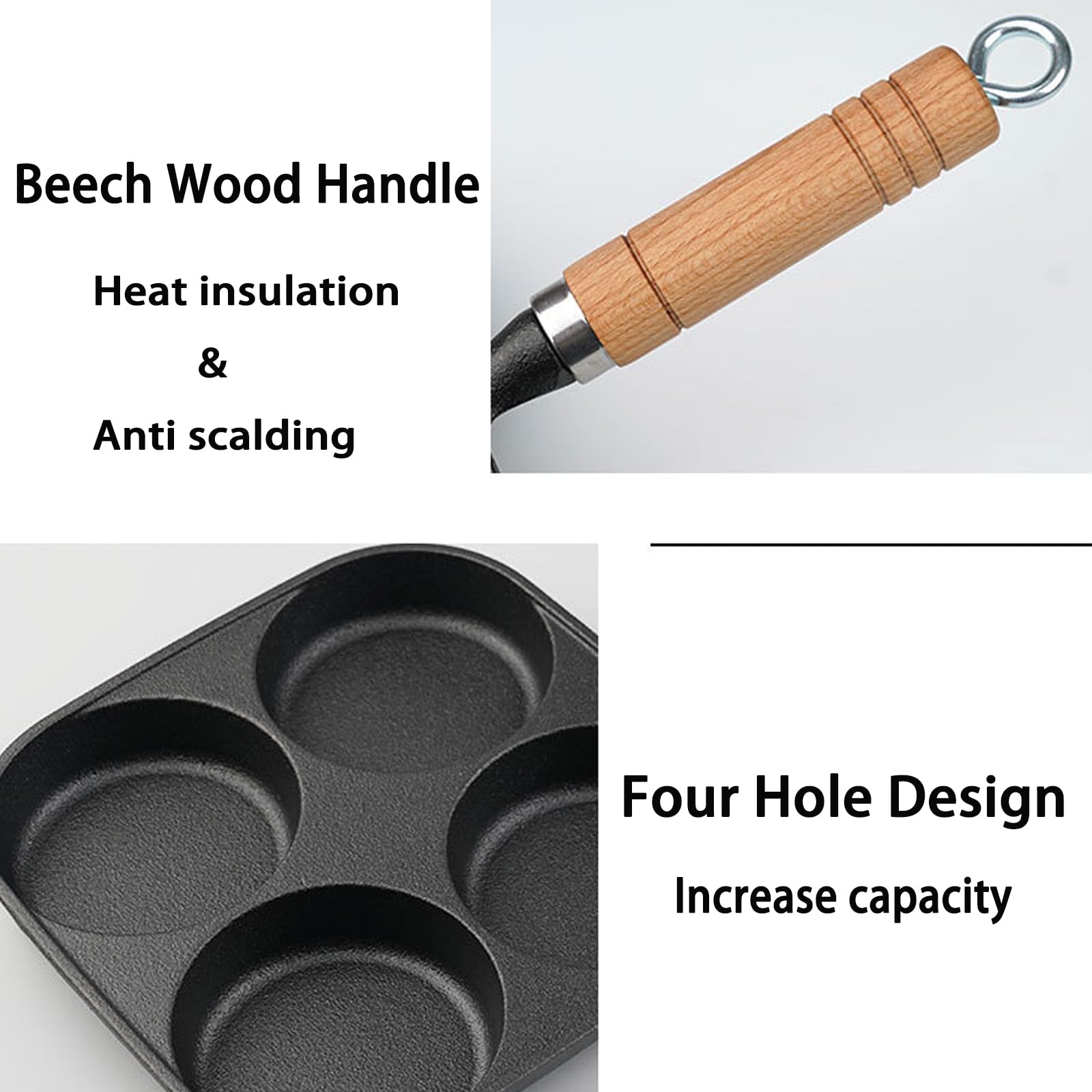 Egg Pan - Poffertjes Pan - Frying Pan - Pancake Pan - Hamburger Pan - 4 Hole Frying Pan - Fried Egg Pan - Induction - Non-Stick Coating - Omelet Pan - American Pancakes - Kitchen Utensils - Compartment Pan - Black - 1 Piece