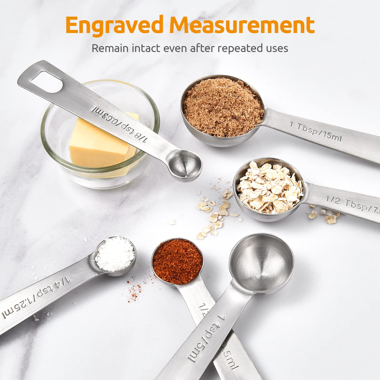 Stainless Steel Measuring Spoons - Measuring Scoop Set - Baking Tools - Kitchen Accessories - Tablespoon and Teaspoon Measure - Coffee Scoop - Stainless Steel - Cookware - Baking Supplies - Dishwasher Safe - Spice Scoops - Silver - 10 Pieces