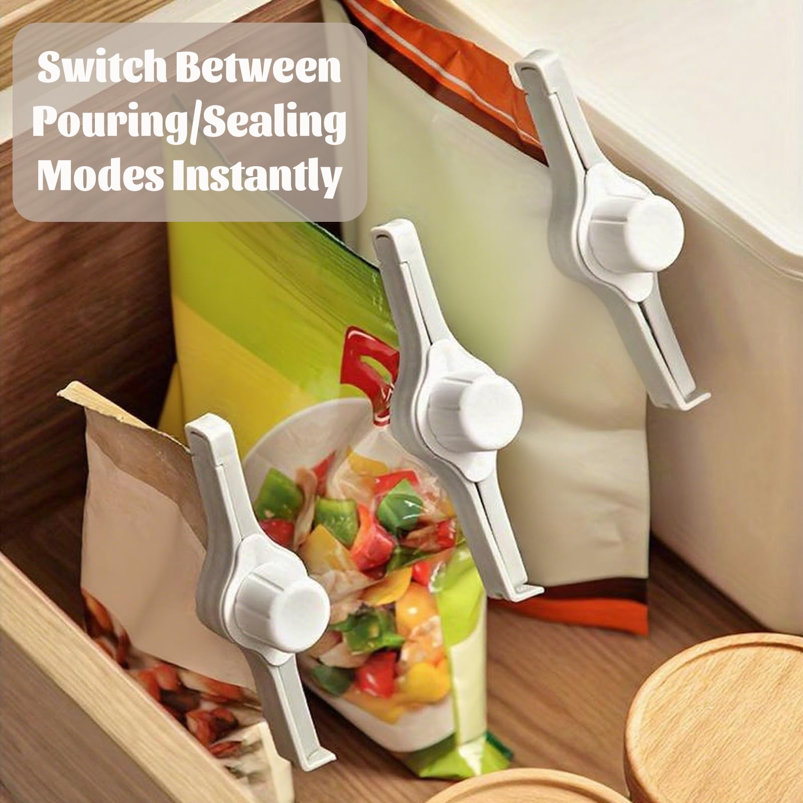 Spout Clips - Food Clips - Bag Closers - Kitchen Accessories - Bag Clips - Food Keepers - Clip with Cap - Airtight Storage - Coffee Clip - Pantry Organizer - Dosing Aid - Gray - Pack of 4