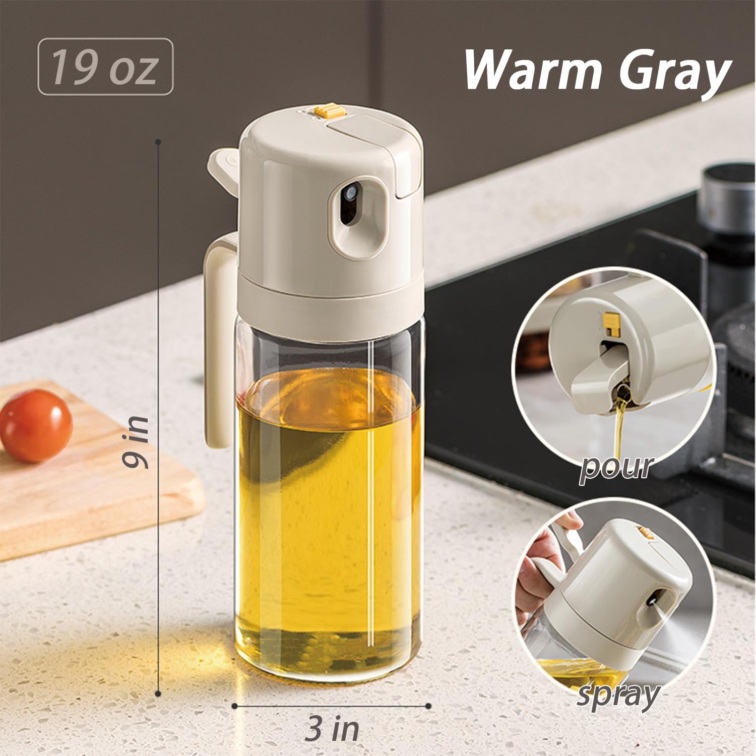 Oil Sprayer - Olive Oil Bottle - Oil Dispenser - 2 in 1 Spray and Pour - Oil Atomizer - Oil Can with Handle - Airfryer Accessories - Kitchen Gadget - Pouring Bottle - Vinegar Bottle - Dressing Shaker - Glass - Anti-Leak - White - 1 Piece