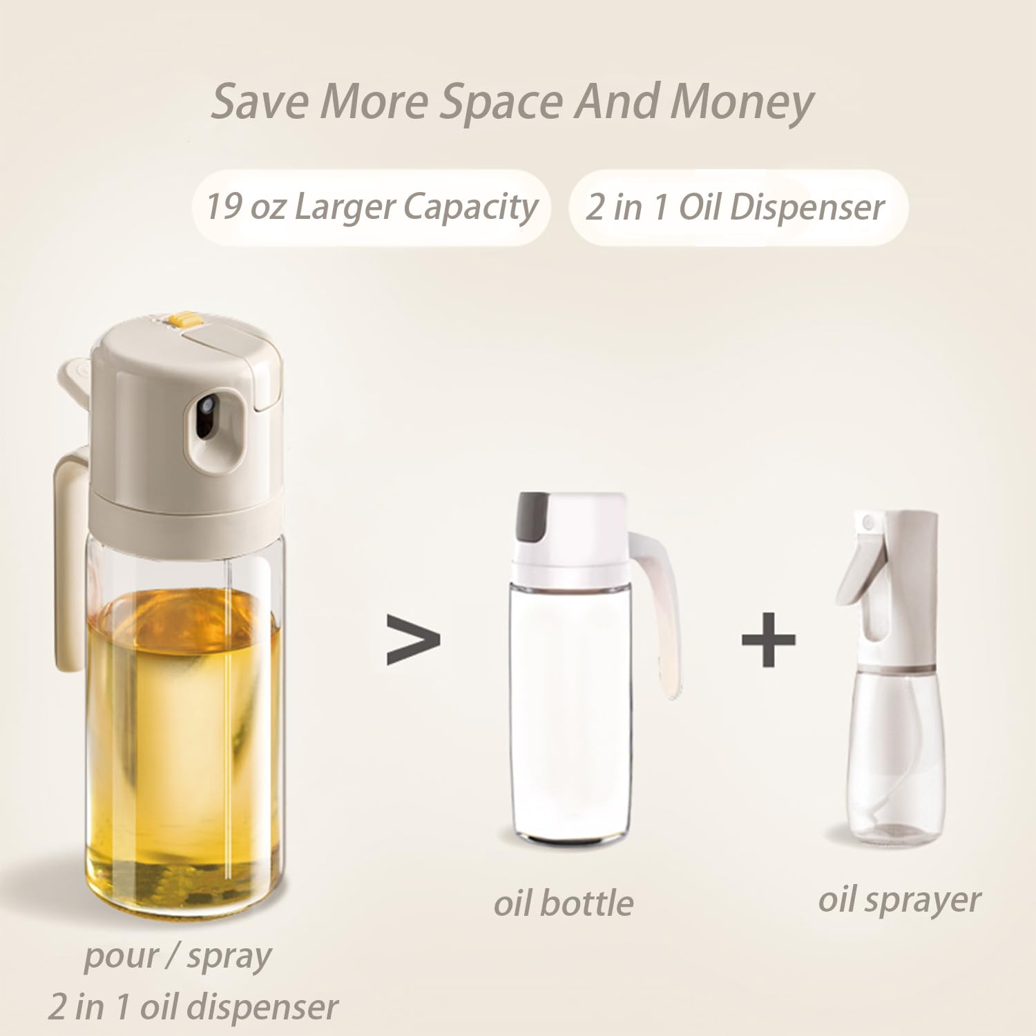 Oil Sprayer - Olive Oil Bottle - Oil Dispenser - 2 in 1 Spray and Pour - Oil Atomizer - Oil Can with Handle - Airfryer Accessories - Kitchen Gadget - Pouring Bottle - Vinegar Bottle - Dressing Shaker - Glass - Anti-Leak - White - 1 Piece