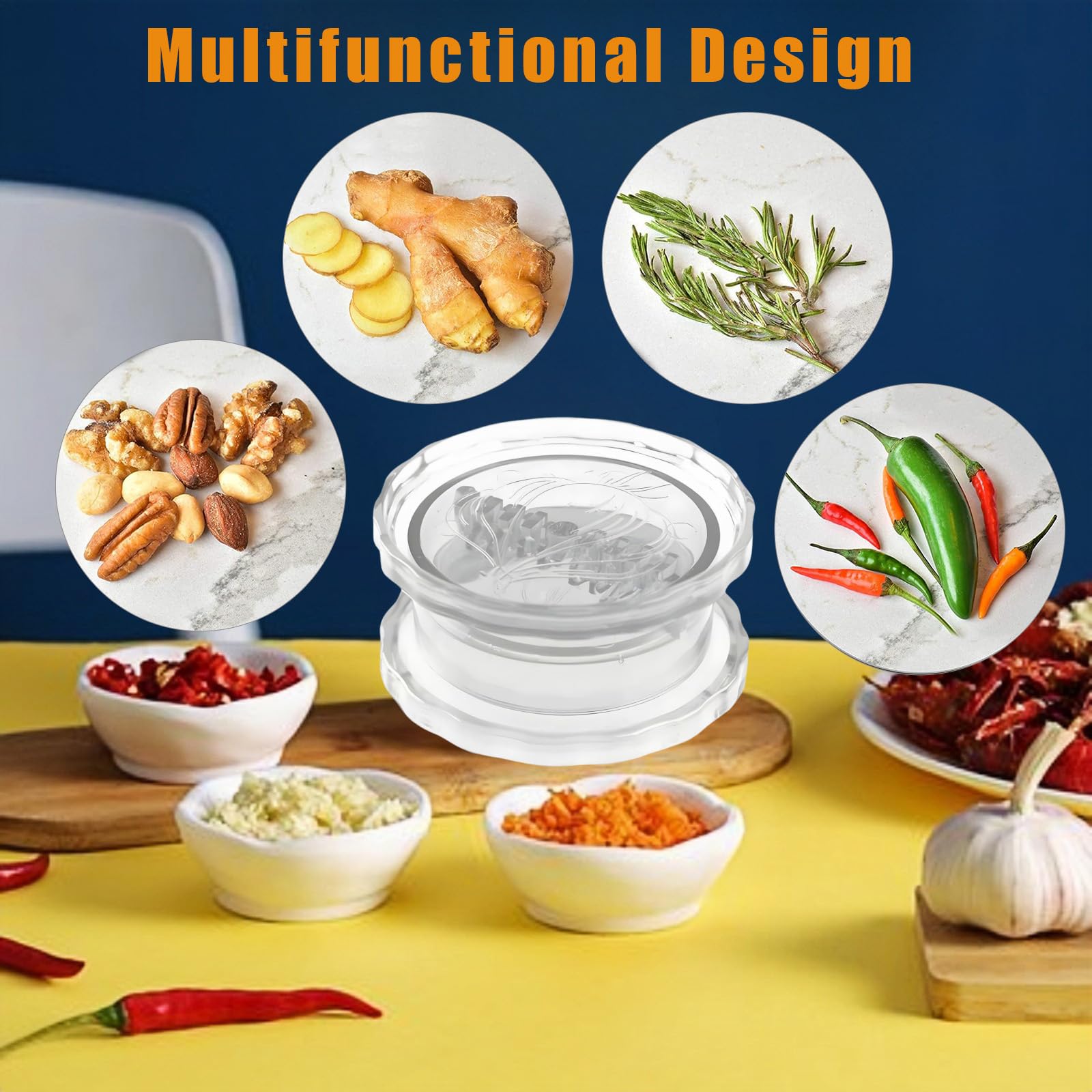 Garlic Press - Garlic Cutter - Garlic Grater - Ginger Mill - Herb Grinder - Garlic Crusher - Kitchen Gadget - Manual Press - Twist System - Kitchen Aid - Chopper - Dishwasher Safe - Transparent - 1 Piece