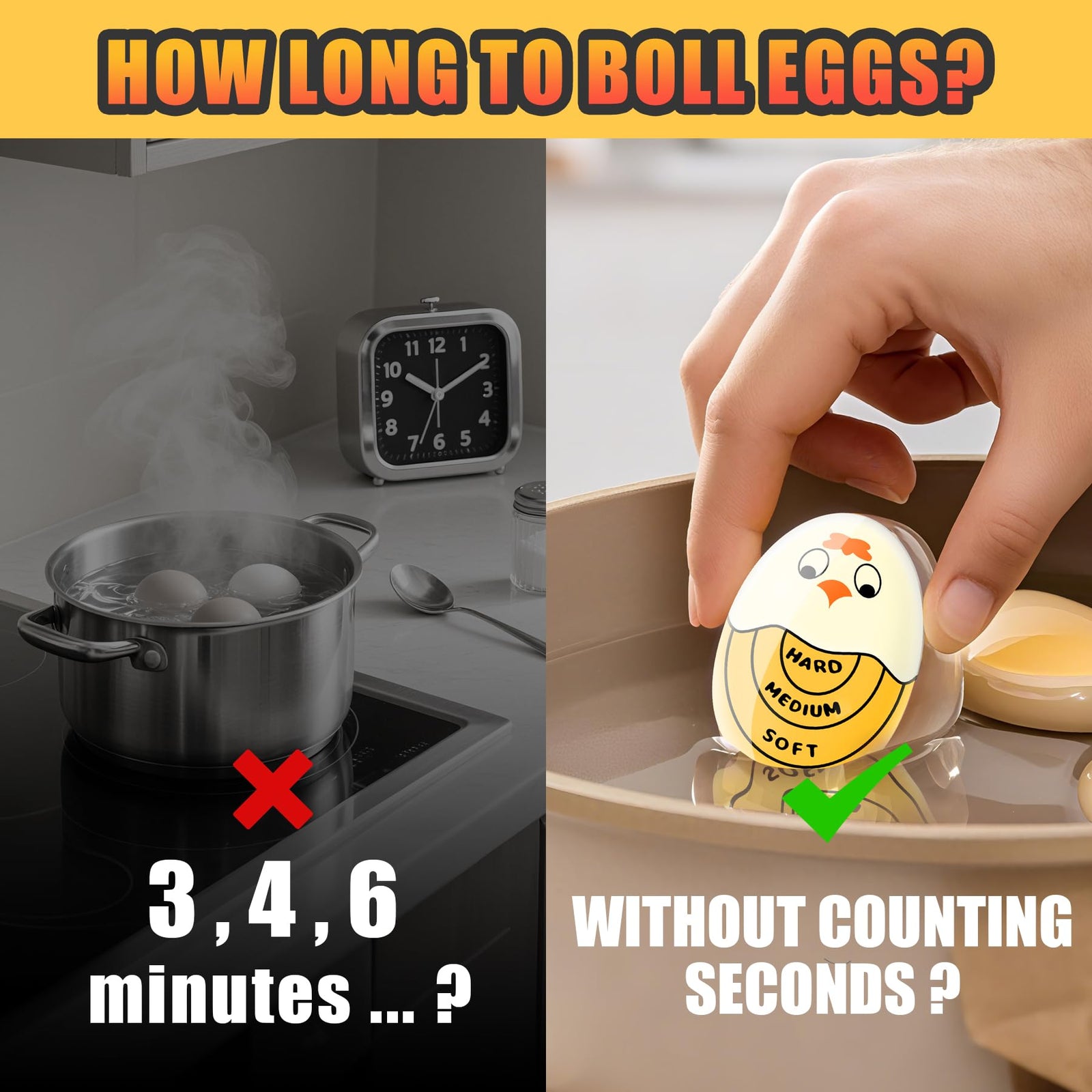 Egg Timer - Cook Along Egg Timer - Kitchen Timer - Egg Timer - Color Change Indicator - Heat Sensitive Sensor - Boil Eggs - Kitchen Gadget - Hard Medium Soft - Kitchen Accessories - Cooking Aid - Funny Gift - Pink - 2 Pieces