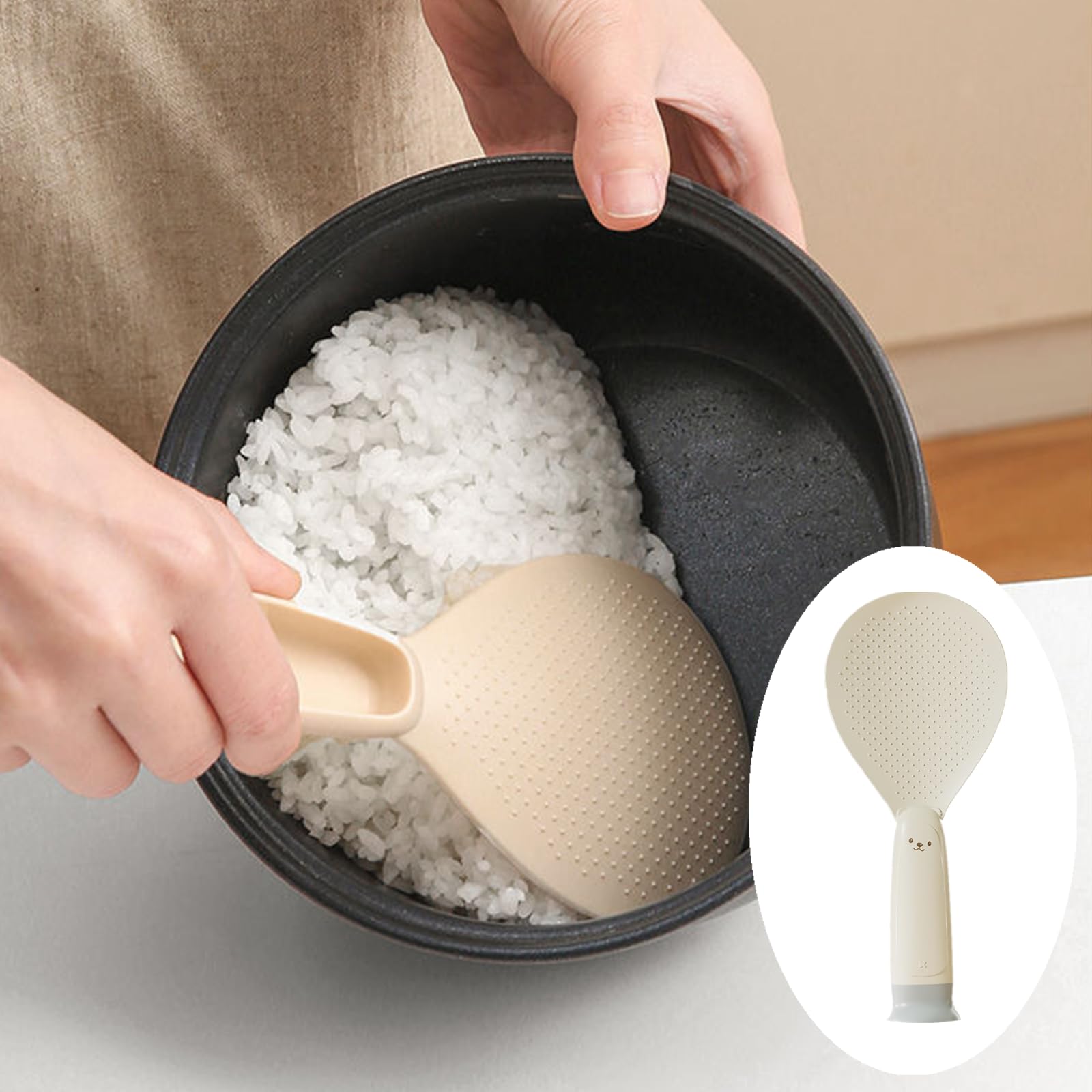 Rice Spoon - Standing Serving Spoon - Rice Scoop - Non-Stick - Rice Cooker Accessories - Potato Spoon - Kitchen Gadget - Sushi Making - Serving Cutlery - Heat Resistant - Dishwasher Safe - Kitchen Utensils - Beige - 2 Pieces