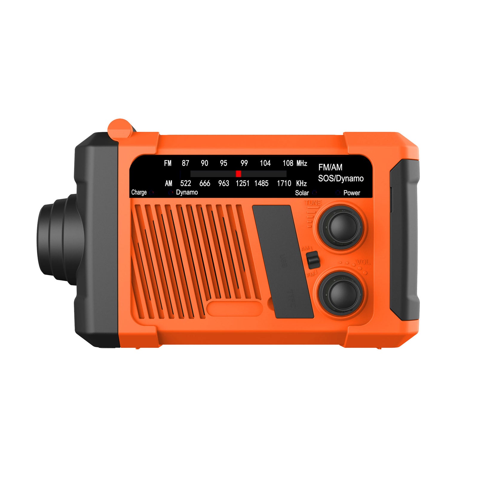 Wind-up Radio - Solar Radio - World Receiver - Portable Radio - Flashlight with Dynamo - Powerbank Function - Camping Radio - Outdoor Gadgets - Rechargeable Flashlight - USB Charger - FM AM Receiver - Hiking - Orange - 1 Piece