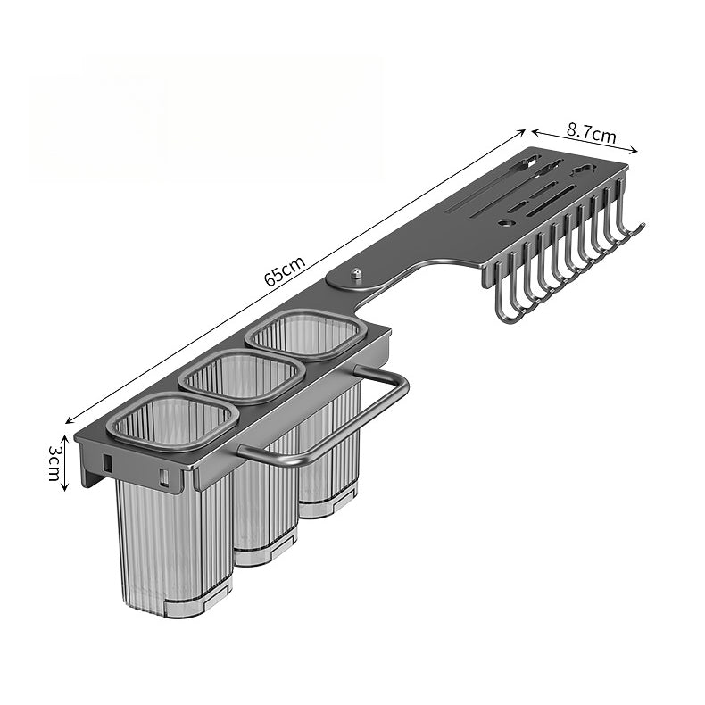 Corner Kitchen Rack - Knife Block Without Drilling - Cutlery Holder - Rotating Wall Rack - Kitchen Organizer - Utensil Holder - Hanging Hooks - Towel Rack - Spoon Holder - Spatula Holder - Countertop Storage - Multifunctional - Dark Gray - 1 Piece
