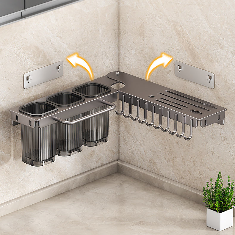 Corner Kitchen Rack - Knife Block Without Drilling - Cutlery Holder - Rotating Wall Rack - Kitchen Organizer - Utensil Holder - Hanging Hooks - Towel Rack - Spoon Holder - Spatula Holder - Countertop Storage - Multifunctional - Dark Gray - 1 Piece