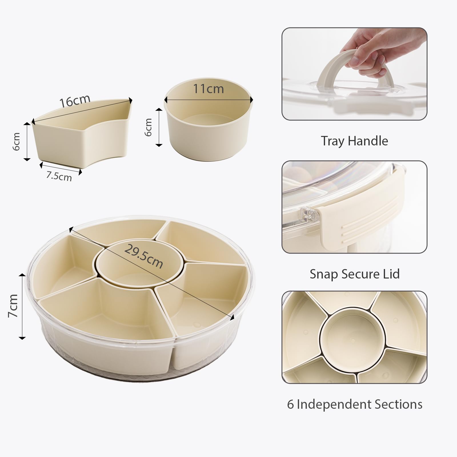 Rotating Fruit Platter—Airtight, Moisture-Proof Dried Fruit Platter—Portable Fruit Platter—Round Fruit Platter—Snack Box with Lid—Snack Box with Compartments—Fruit Platter—Snack Box—Rotating Snack Rack—Refrigerator-Safe—White—1
