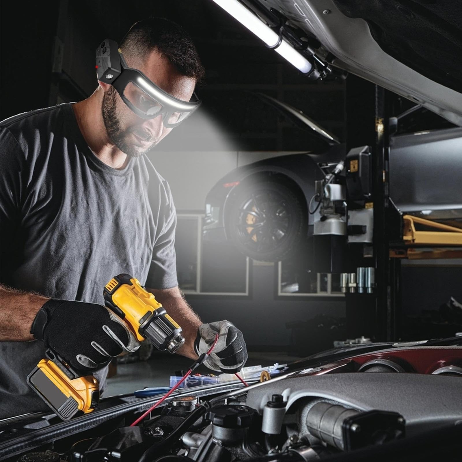 Rechargeable LED Headlamp - Safety Glasses with Light - Reading Lamp - Flashlight - Work Glasses - Walking Light Running - DIY Gift for Men - Glasses with Light - Night Glasses - Camping Lamp - Fishing - USB Rechargeable Headlamp - Black - 1 Piece