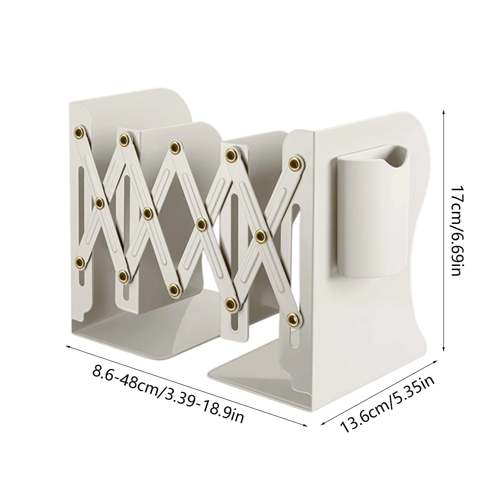 Bookend - Desk Organizer - Book Rack - Book Stand - Book Holder - Office - School Supplies - Magazine Rack - Desk Accessories - Metal Bookends - Office Supplies - Extendable - White - 1 Piece