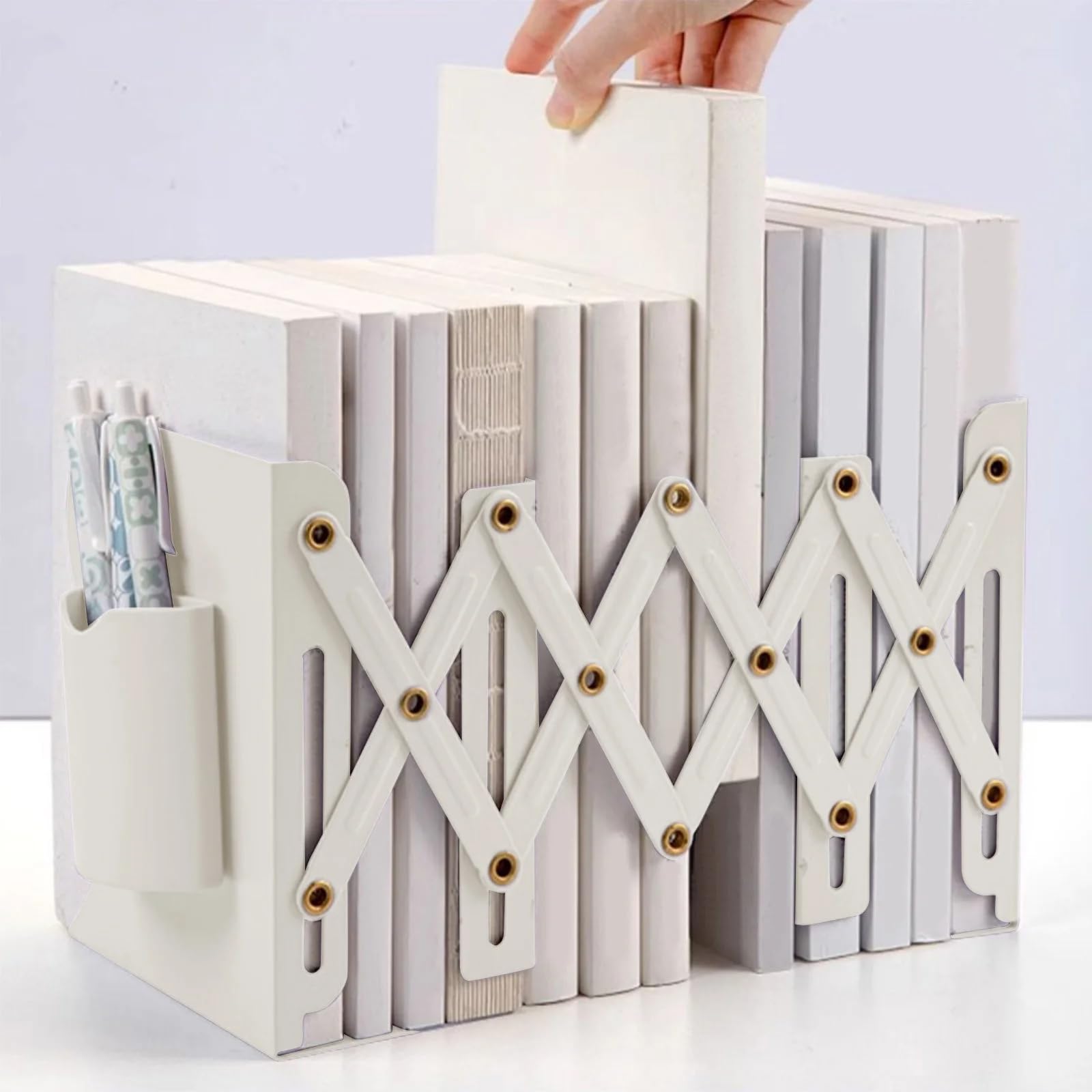 Bookend - Desk Organizer - Book Rack - Book Stand - Book Holder - Office - School Supplies - Magazine Rack - Desk Accessories - Metal Bookends - Office Supplies - Extendable - White - 1 Piece