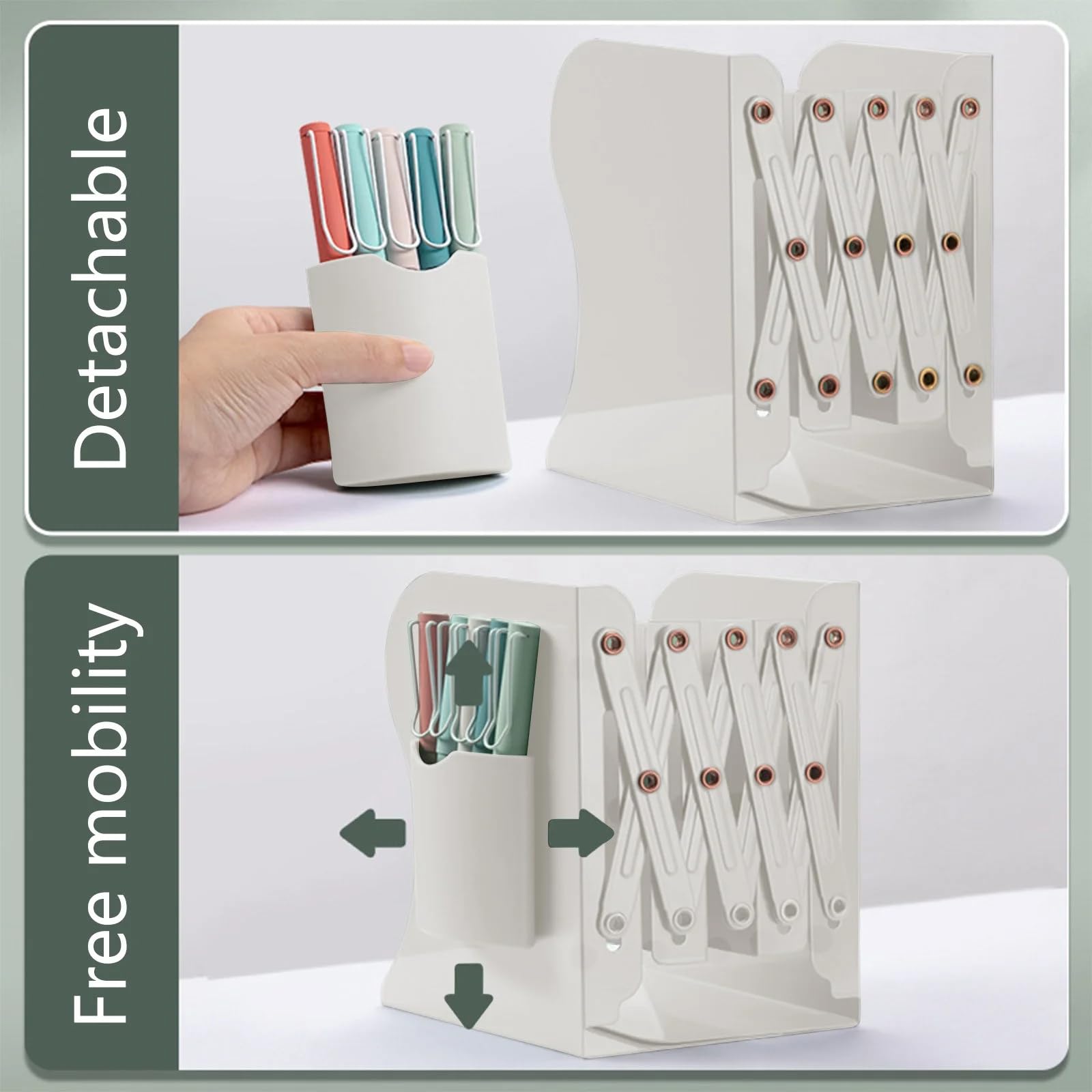 Bookend - Desk Organizer - Book Rack - Book Stand - Book Holder - Office - School Supplies - Magazine Rack - Desk Accessories - Metal Bookends - Office Supplies - Extendable - White - 1 Piece