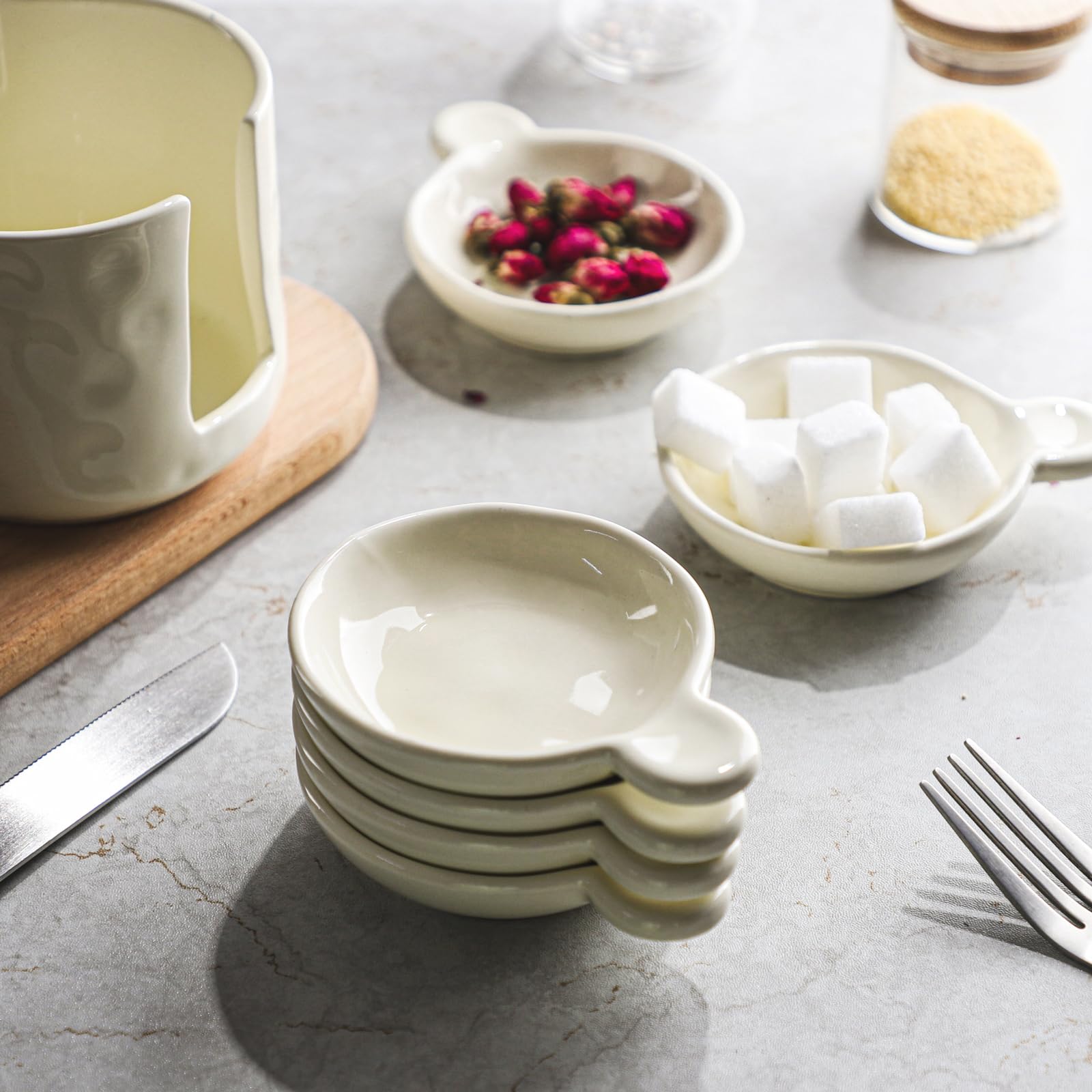 Sauce bowls - Tapas bowls - Dip bowls - Drinks bowls - Soy sauce bowl - Amuse bowls - Serving bowls - Gourmet - Snack bowls - Tableware - Ceramic Stackable with holder - White - 6 pieces