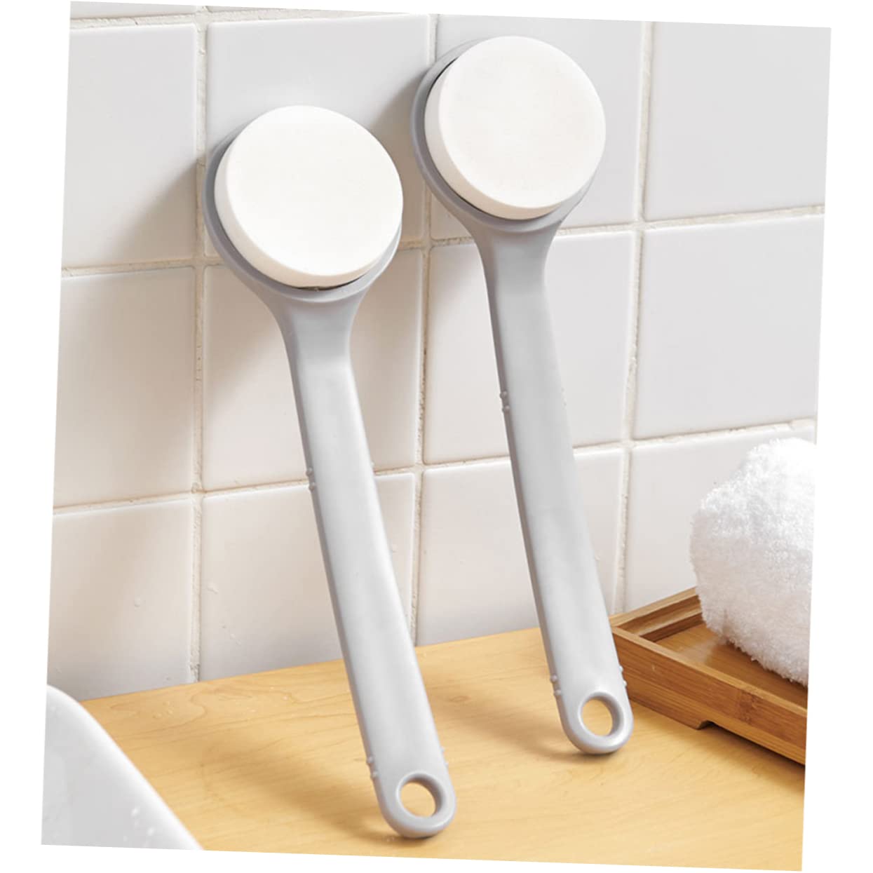 Back Brush with Long Handle - Bath Brush - Shower Brush - Back Scrubber - Bath Sponge on Handle - Back Scrubber - Bathroom Accessories - Shower Sponge - Sponge with Handle - Back Sponge - Bathroom Supplies - Scrubbing - Hangable - Gray - 2 Pieces