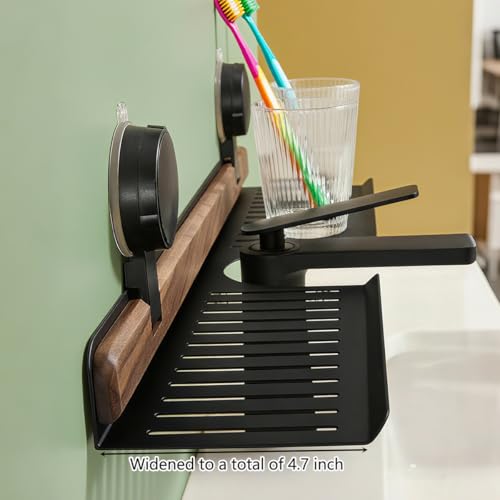 Wall shelf - bath shelf - shower rack - towel rack - shelf - bathroom rack - Mirror cabinet - Storage rack - Draining rack - bathroom furniture - Bathroom - Storage box - storage basket - Toilet - walnut & black - 1 piece