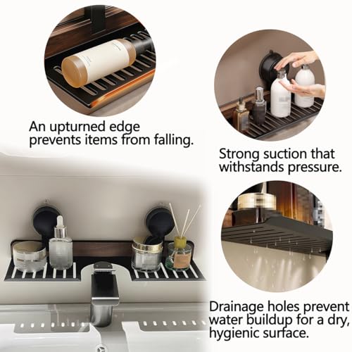 Wall shelf - bath shelf - shower rack - towel rack - shelf - bathroom rack - Mirror cabinet - Storage rack - Draining rack - bathroom furniture - Bathroom - Storage box - storage basket - Toilet - walnut & black - 1 piece