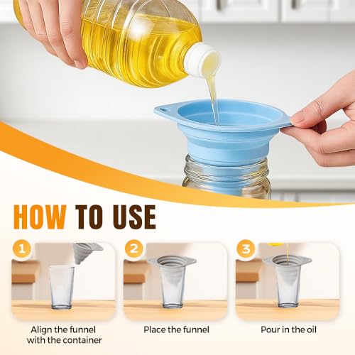 Funnel - Olive oil funnel - Wine funnel - Beer funnel - Champagne funnel - Kitchenware - Silicone - Silicone funnel - Manual funnel - Gray - Blue - Green - 3 pieces