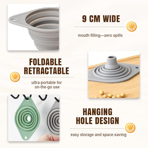 Funnel - Olive oil funnel - Wine funnel - Beer funnel - Champagne funnel - Kitchenware - Silicone - Silicone funnel - Manual funnel - Gray - Blue - Green - 3 pieces