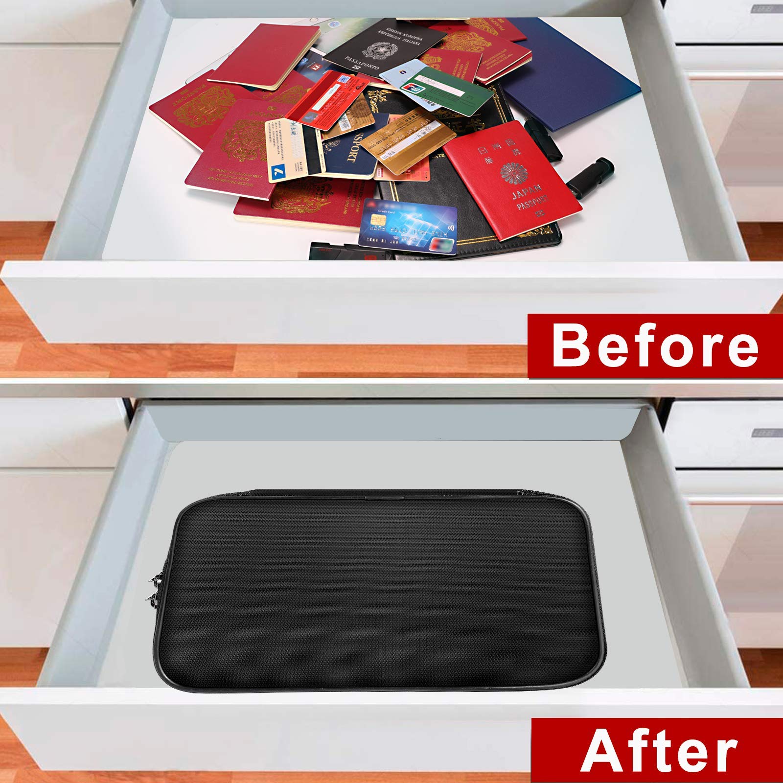 Document Organizer - Storage Bag with Combination Lock - Travel Folder - Documents - Passport Holder - Office Supplies - Security Bag - Water-Repellent - Tablet Storage - Administration - Holiday Accessories - Briefcase - Black - 1 Piece