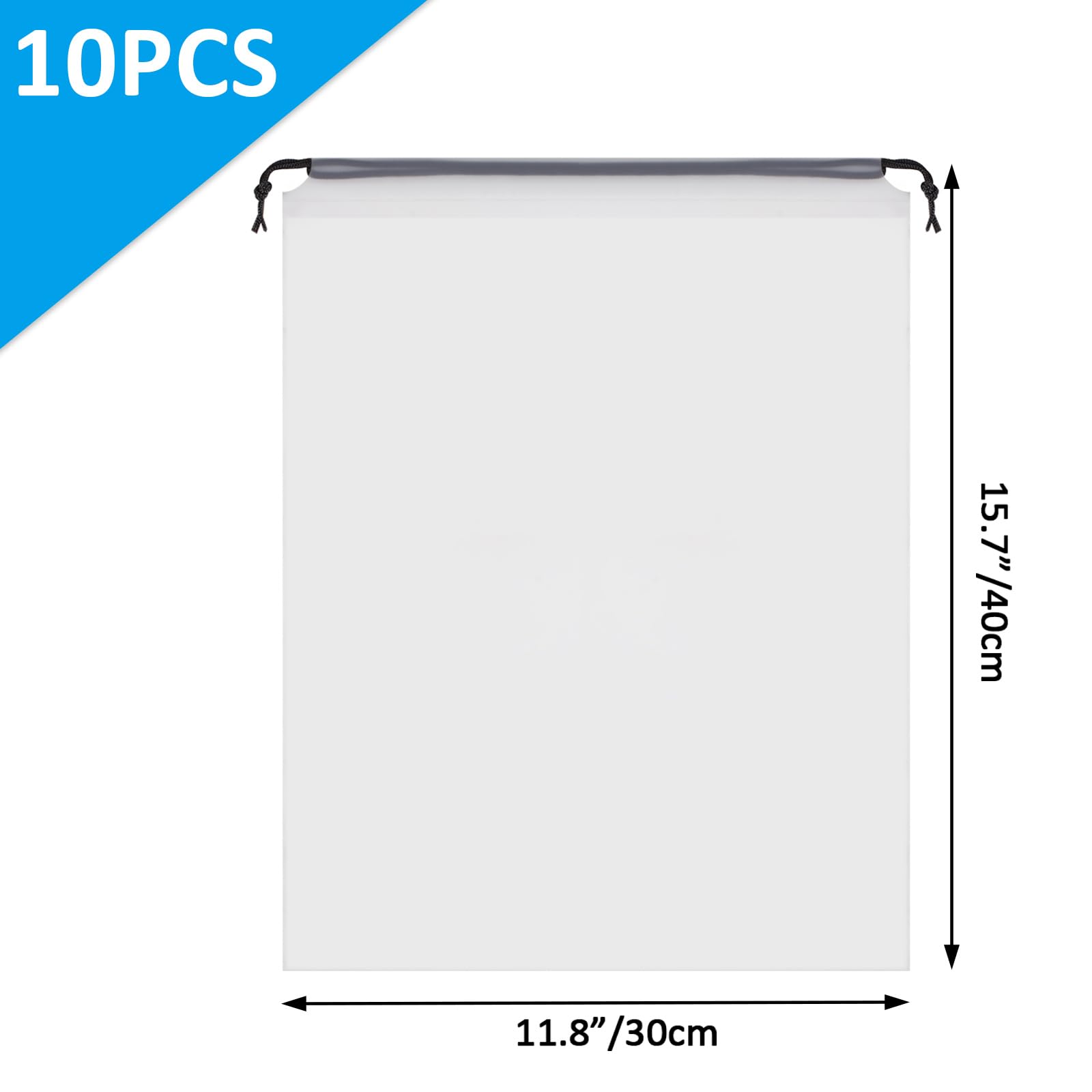 Shoe Bags - Travel Organizer - Shoe Storage - Suitcase Organizers - Transparent - Water-Repellent - Dust-Free - Storage Bags - Drawstring - Sneakers - Holiday Accessories - Sports Bag - Camping - White - Large Size - 10 Pieces