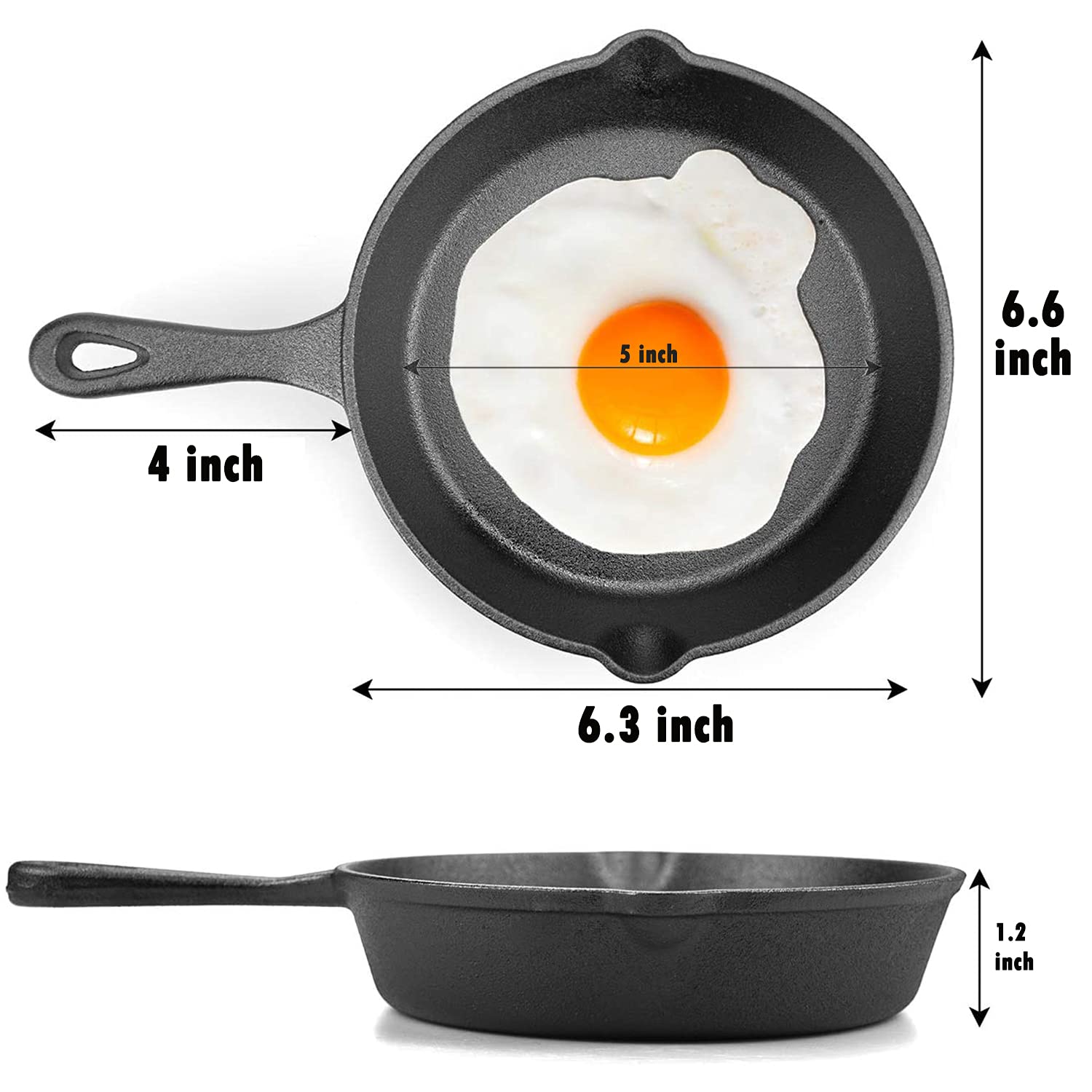 Cast Iron Frying Pan - Mini Skillet - Ø 16 cm - Egg Pan - Tapas Pan - BBQ - Camping - Serving Pan - Blini Pan - Pancake Pan - Saucepan - Melting Pan - Outdoor Cooking - Robust - Frying Pan - Kitchen Aid - Black - Cast Iron - 1 Piece