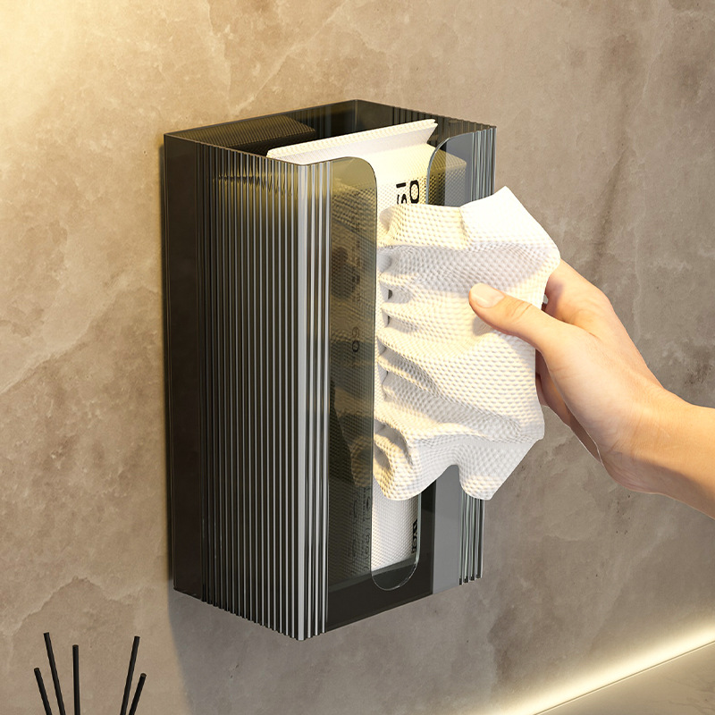 Tissue Box - Tissue Box - Tissue Holder - Tissue Box - Wall Mounted - No Drilling - Self-Adhesive - Bathroom Accessories - Toilet Organizer - Kitchen Storage - Dispenser - Acrylic - Transparent - Universal - Refillable - Black - 1 piece
