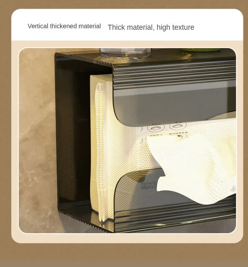 Tissue Box - Tissue Box - Tissue Holder - Tissue Box - Wall Mounted - No Drilling - Self-Adhesive - Bathroom Accessories - Toilet Organizer - Kitchen Storage - Dispenser - Acrylic - Transparent - Universal - Refillable - Black - 1 piece