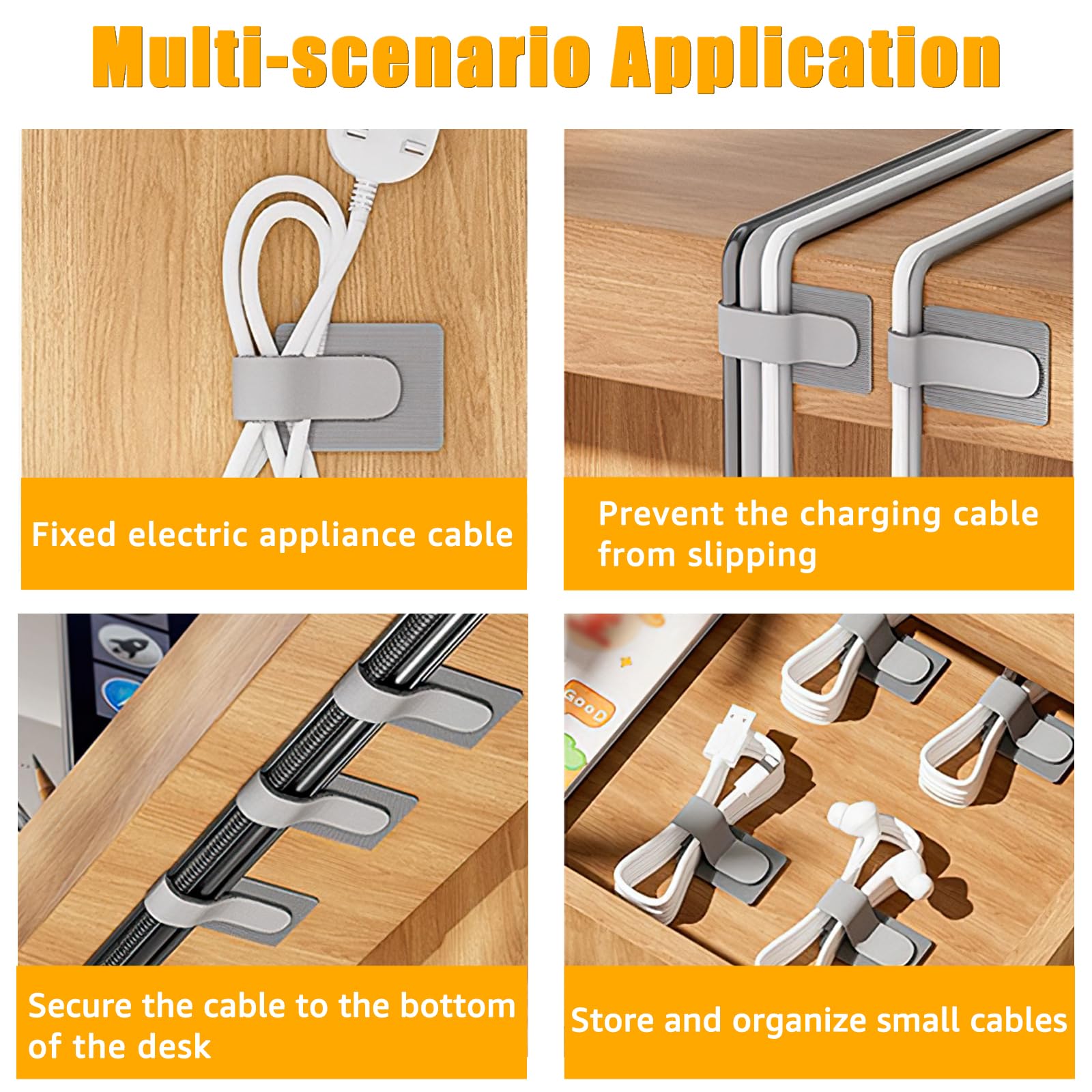 Cable Clips - Cable Management - Cable Organizer - Cable Holder - Self-Adhesive - Velcro - Cable Ties - Cord Clips - Desk Accessories - Cable Management - Cord Holder - Office - Gaming Setup - Cable Tie - Organize - Gray - 80 Pieces