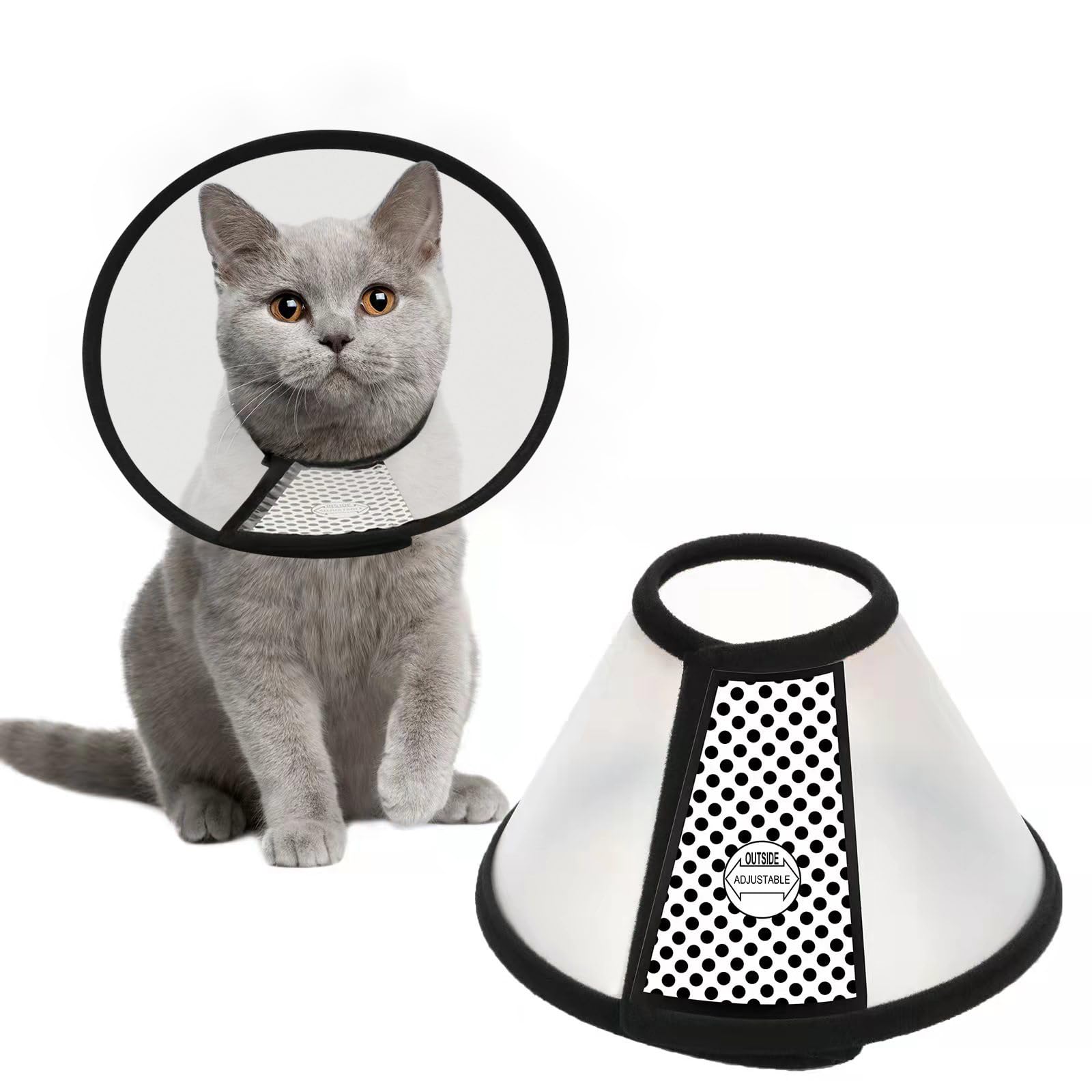 Cat Collar - Dog Cone - Anti-Lick Collar - Anti-Bite - Anti-Scratch - Adjustable - Soft Edge - Comfortable - Lightweight - Velcro Closure - Transparent - Washable - Neck Collar - Training Collar - Kitten - Small Cat - M - 18-21 cm - 1 Piece