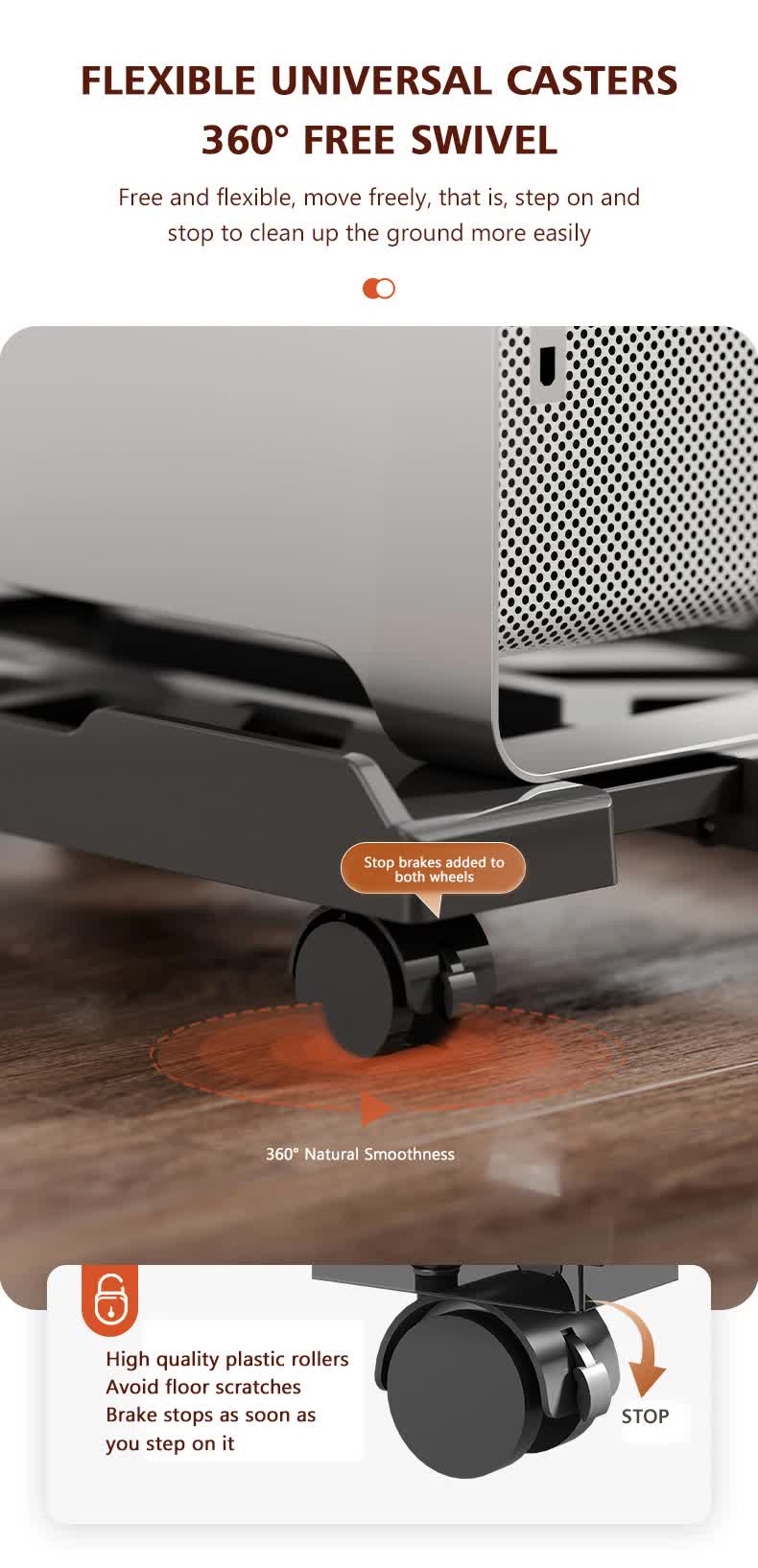 PC Stand with Wheels - Computer Holder - CPU Trolley - Mobile - PC Cart - Desktop Stand - Computer Case Holder - Gaming Setup - Office Supplies - Floor Stand - Computer Accessories - Adjustable Width - Black - 1 Piece