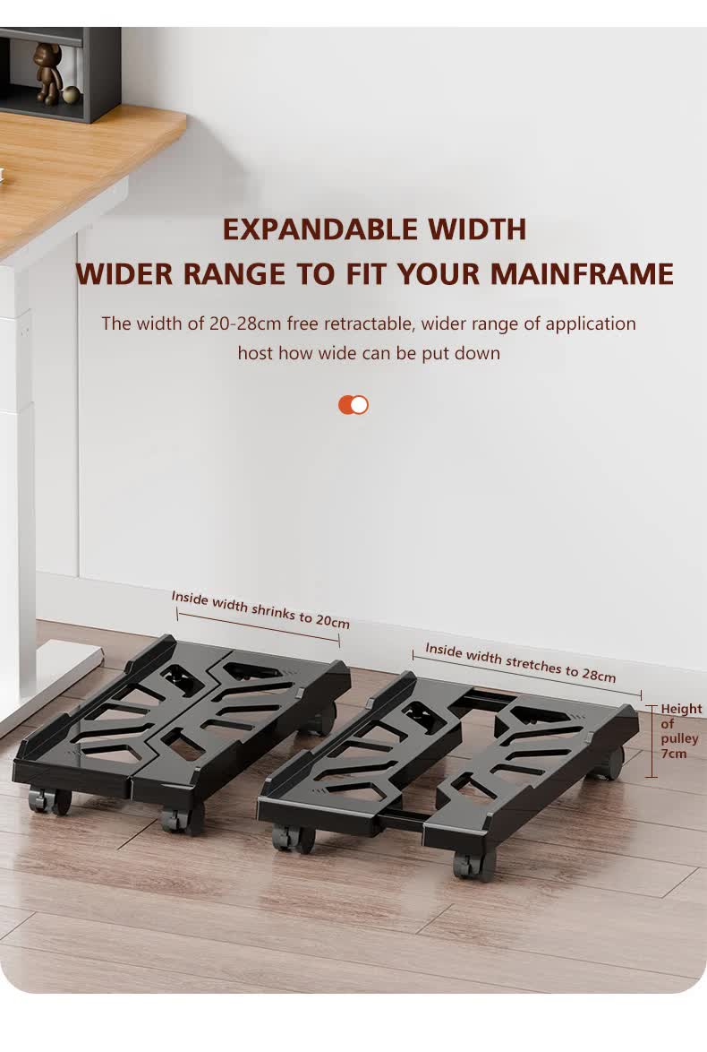 PC Stand with Wheels - Computer Holder - CPU Trolley - Mobile - PC Cart - Desktop Stand - Computer Case Holder - Gaming Setup - Office Supplies - Floor Stand - Computer Accessories - Adjustable Width - Black - 1 Piece