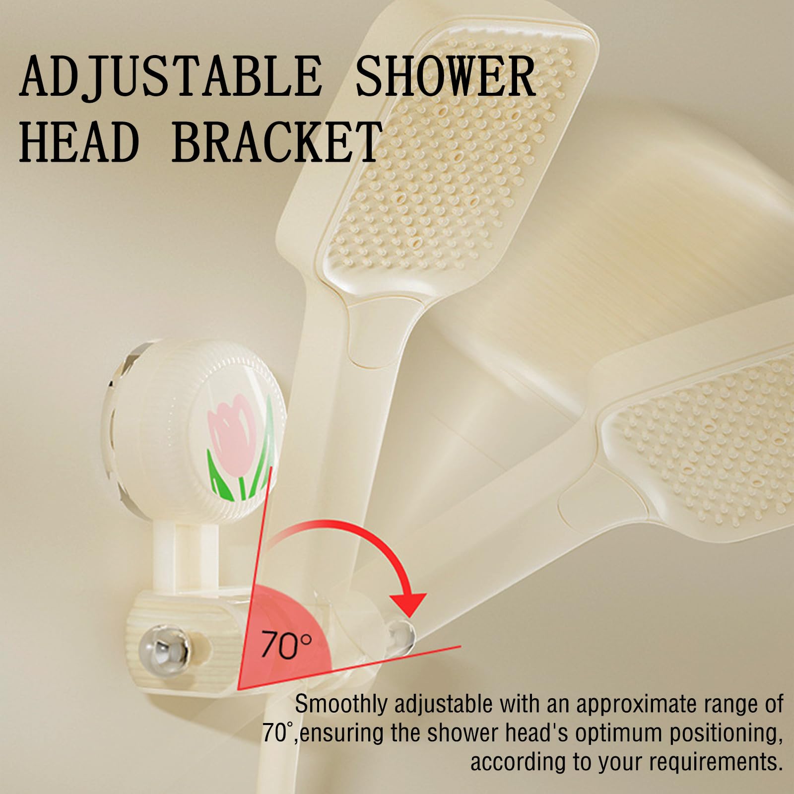 Shower Head Holder - Shower Head Holder - Hand Shower Holder - Bathroom Accessories - Shower Holder - Bathroom Organizer - Hanging System - Wall Bracket - Shower Head Mount - With Hooks - Tulip Design - Self-Adhesive Without Drilling - Beige With Pink - 1