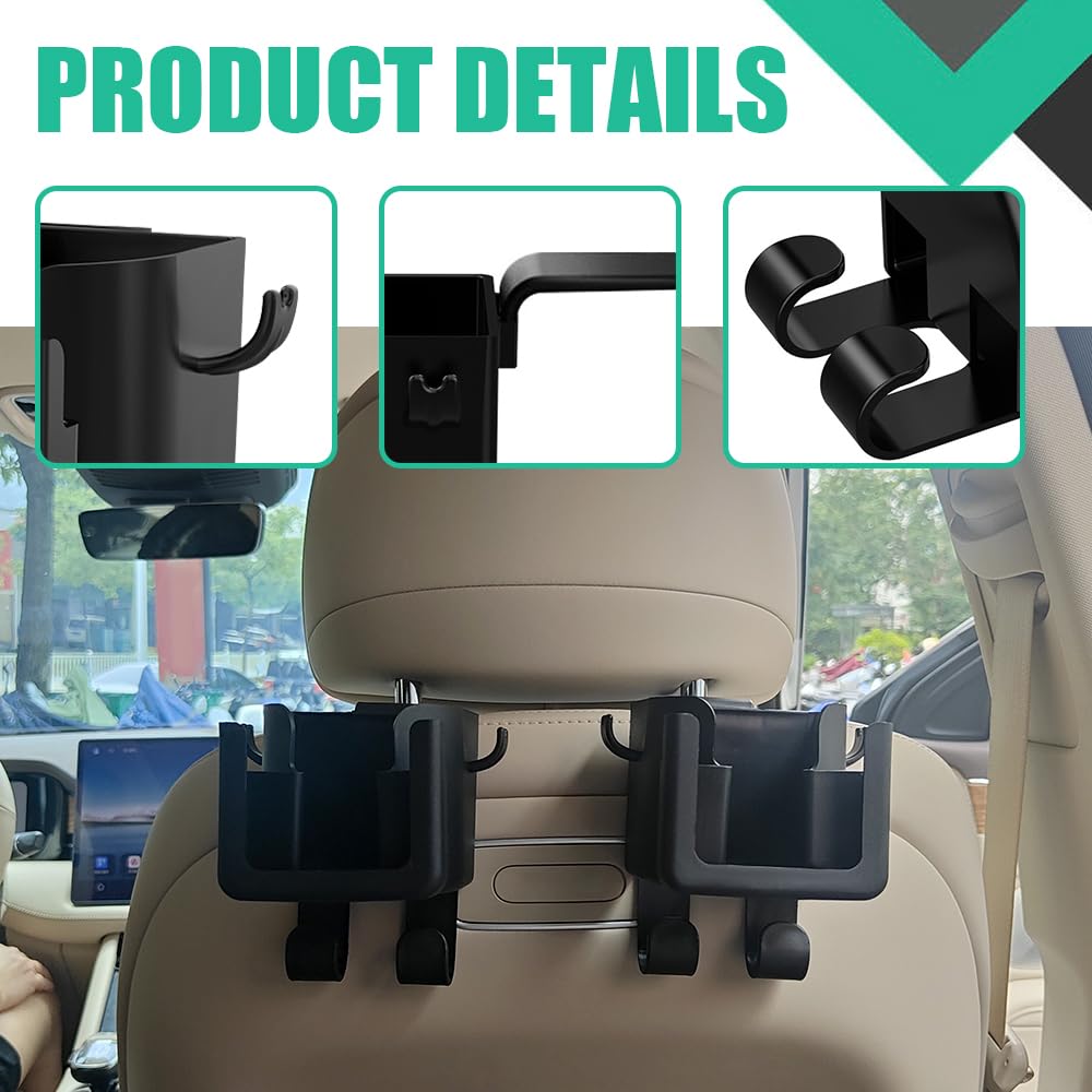Car Hook - Car Organizer - Car Cup Holder - Car Phone Holder Backseat - Headrest Hooks - Bag Holder - Clothes Hanger - Car Accessories Interior - Car Gadgets - Storage - Travel Accessories - Multifunctional - Black - 2 Pieces