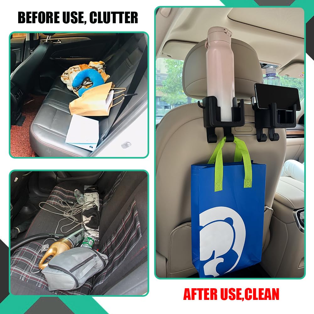 Car Hook - Car Organizer - Car Cup Holder - Car Phone Holder Backseat - Headrest Hooks - Bag Holder - Clothes Hanger - Car Accessories Interior - Car Gadgets - Storage - Travel Accessories - Multifunctional - Black - 2 Pieces